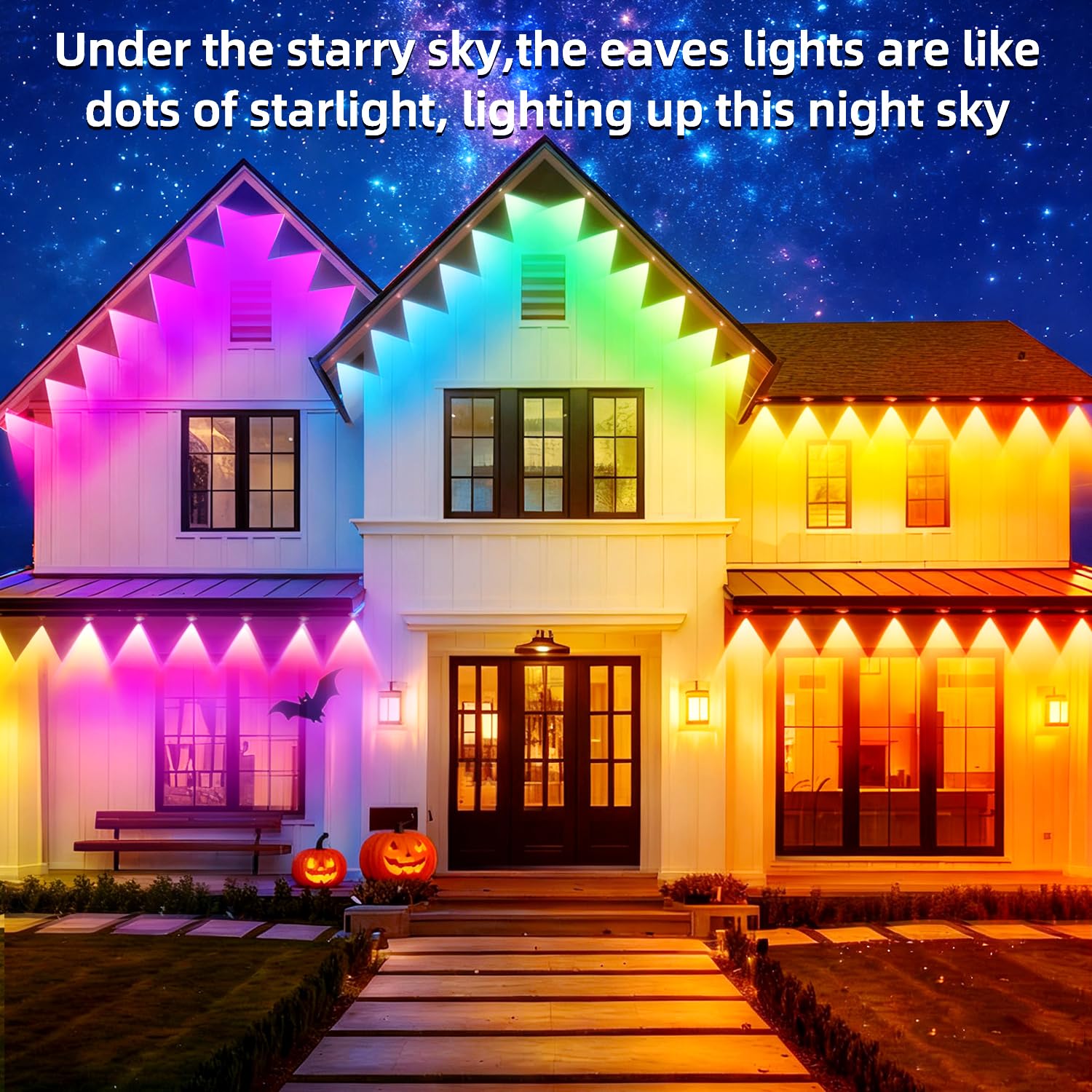 Permanente Außenleuchten für Haus, 60 m, wasserdicht, intelligentes RGB-LED-Dachtrauflicht, permanente Außenleuchten mit App/Fernbedienung, Musik-Synchronisation, für Haus, Halloween, Dach