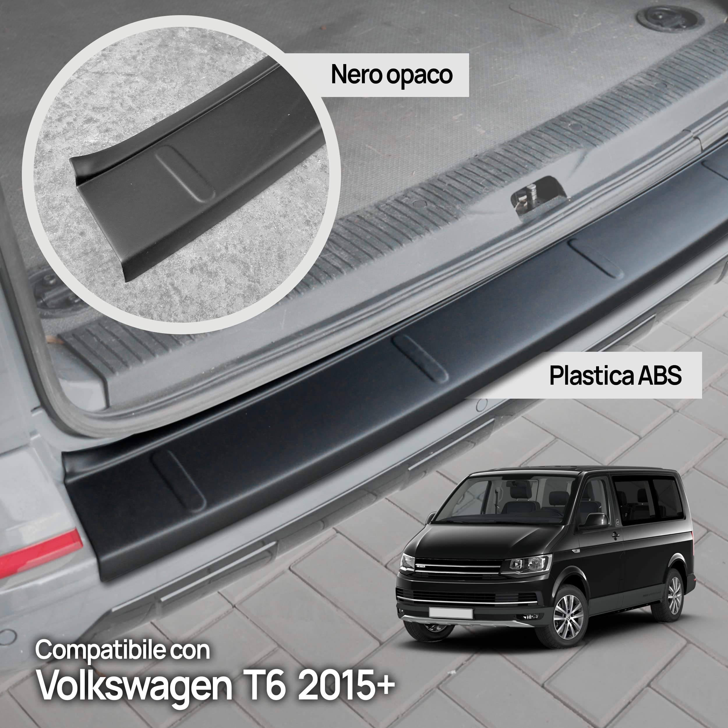 Chromemaster | Protezione paraurti Posteriore | Compatibile con VW T6 2015-2019 | Plastica ABS, Nero Opaco | Protegge la Vernice del Paraurti dai Graffi