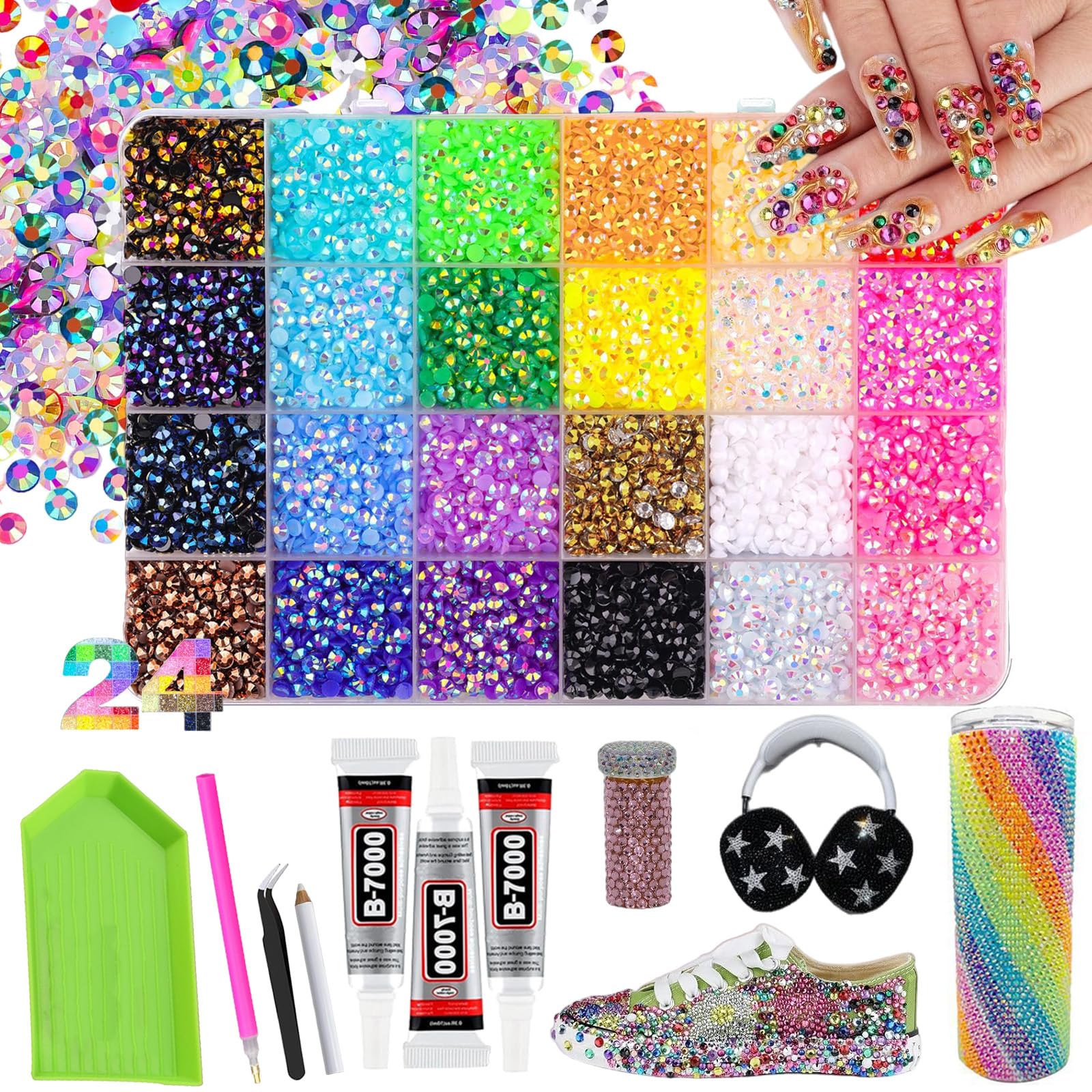 ELMVAR Bedazzling Kit with Glue and Pen, 40000pcs Colorful DIY Resin Rhinestones for Bedazzling, 2026 Upgrade Increase Gems Bedazzled Kit for Nail Diamond Art Crafting Book Makeup (30000, 24)