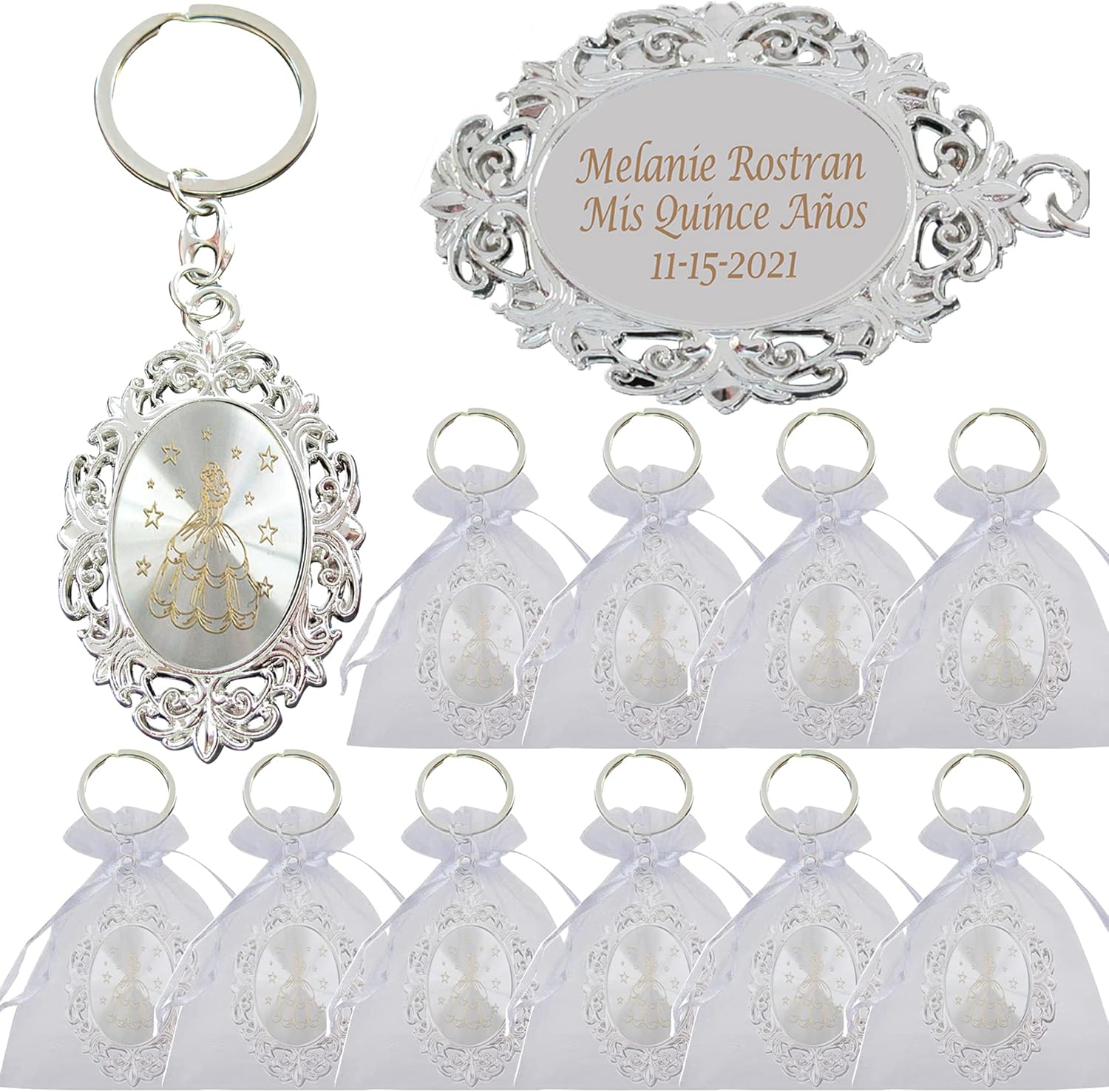 12 PCS Personalized Quinceanera Keychain Cinderella Theme