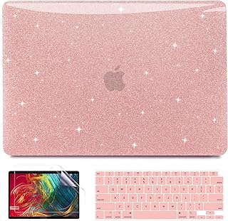 Compatible with MacBook Air 13 inch Case 2022 2021 2020 2019 2018 Release A2337 M1 A2179 A1932 Touch ID, Glitter Plastic Hard Shell Case & Keyboard Cover & Screen Protector, Shining Rose Gold