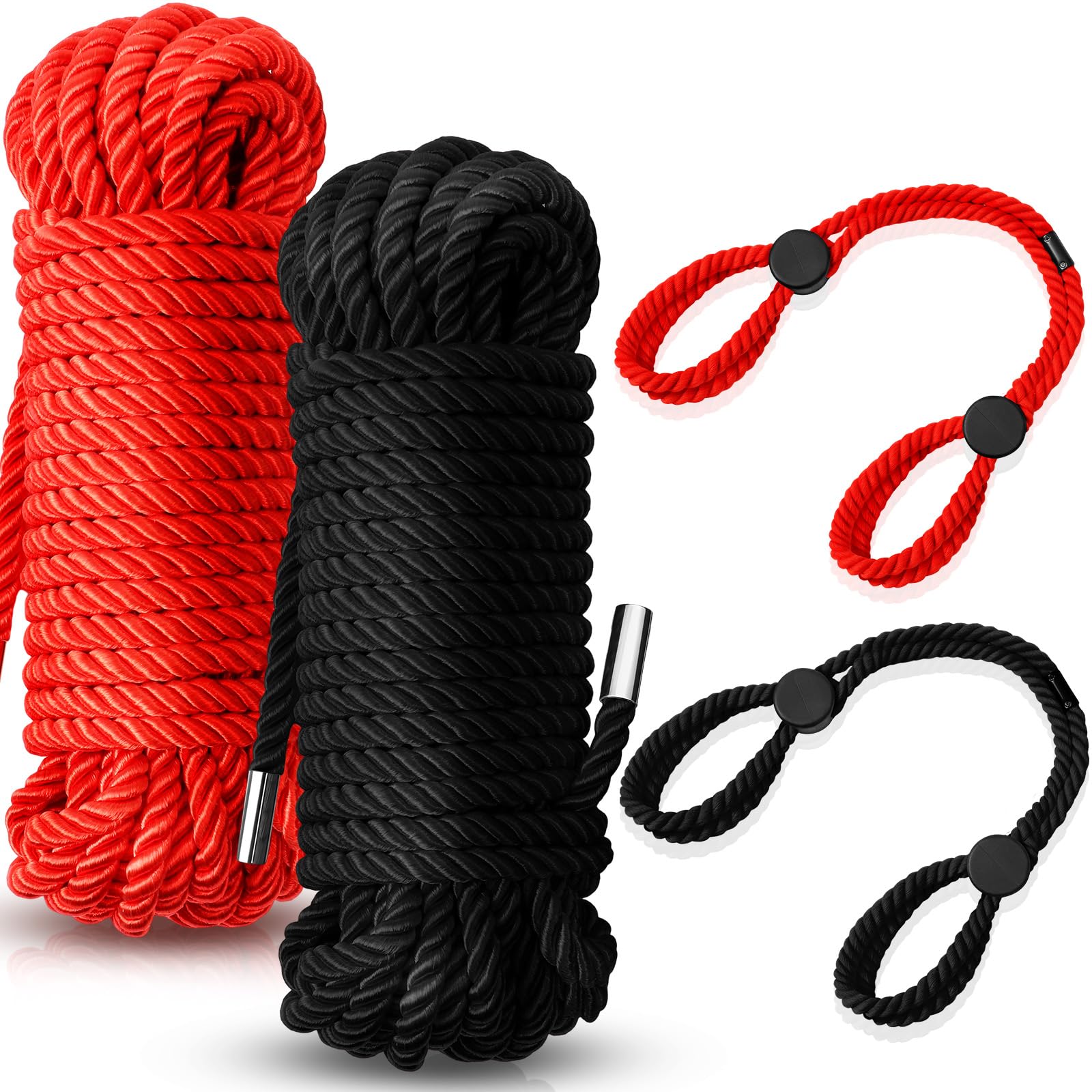 Tisancy 4 Pcs Craft Rope Kit - Includes 2 Bundles Soft Silk Cords & 2 Adjustable Nylon Bracelets, 32. 81 ft Multipurpose Twisted Trim for DIY Projects, Home Decor & Daily Use(Black, Red)