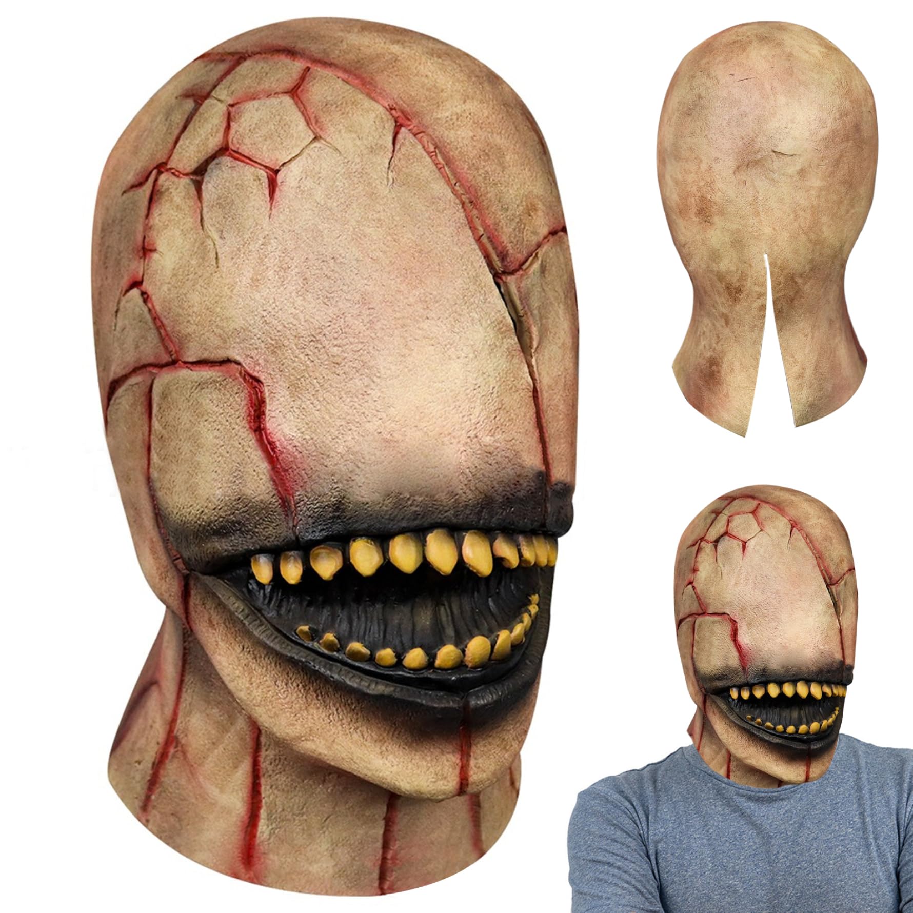 Nuiorfty Halloween Mask Smile Killer Creepy Zombie Mask Headgear Full Head Scary Evil No Face Devil Latex for Halloween Masquerade Party Cosplay Props