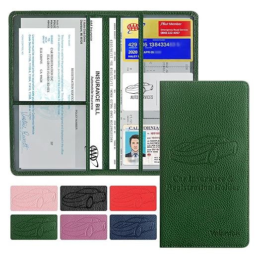 Premium Car Registration and Insurance Card Holder, Car Document Holder for Cards, Driver License & other Essential Documents (Dark Green)
