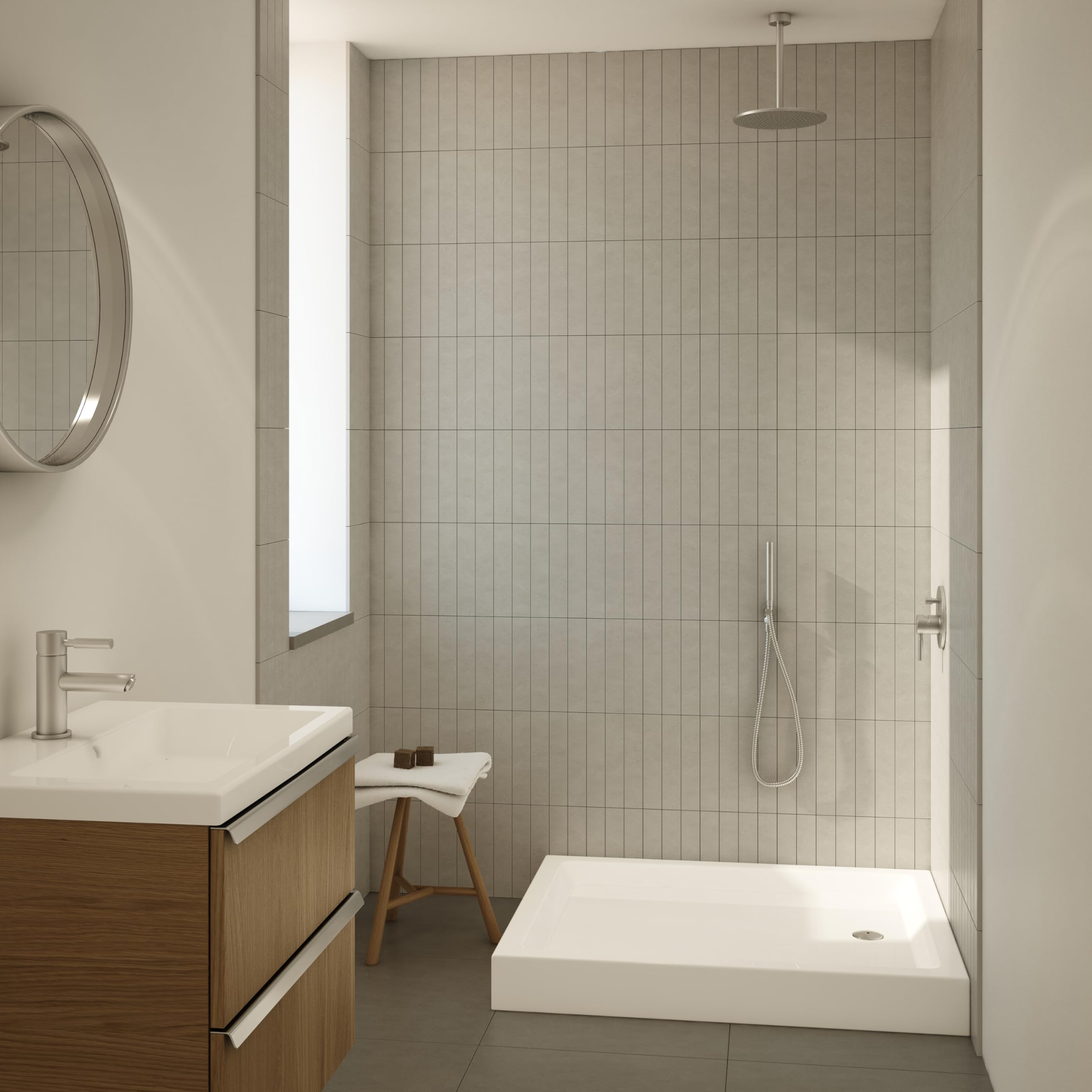 Receveur de douche AQUABAD NORMA, dimensions 90x120 cm rectangulaire pour zone de douche, douche, 5 pieds de support, bonde Domoplex 52mm, acrylique sanitaire blanc haute brillance