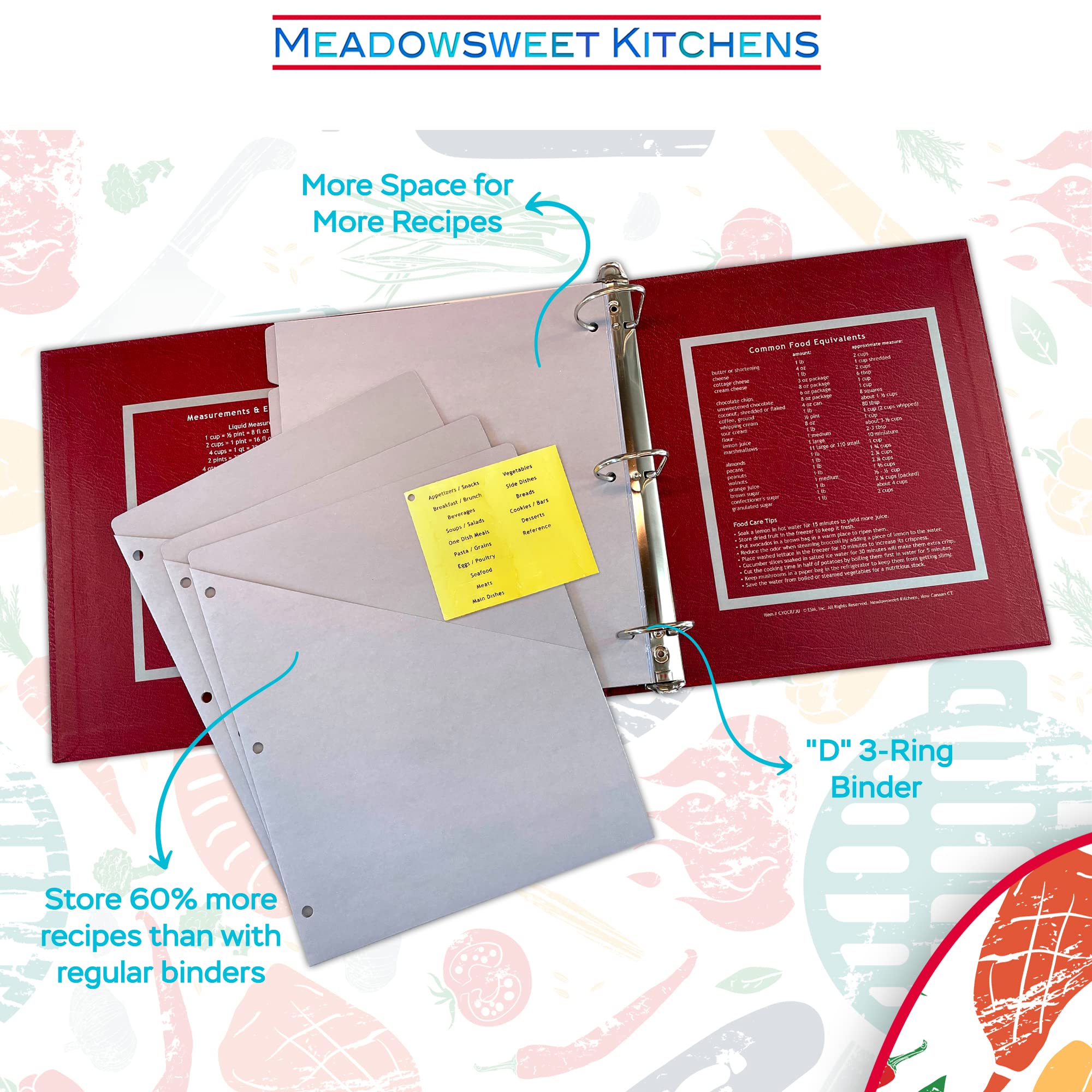 Meadowsweet Kitchens Rezeptordner mit Trennwänden und Etiketten – Kochbuchmappe für Rezeptkarten, lebensgroße Rezepte, Rezeptausschnitte, Rezept-Organizer-Buch, Kochbuch selber machen – Jumbo