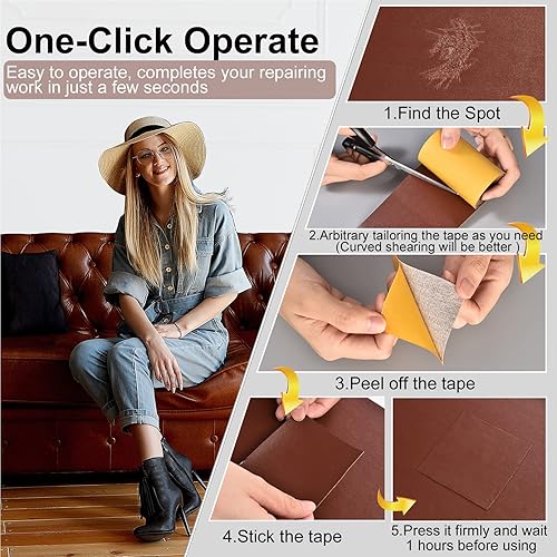 Miniatura 10 de ICARERCASE Cinta de reparación de cuero de 8 x 11 pulgadas, kit de parche de reparación autoadhesivo para sofás, asientos de automóvil, bolsos,