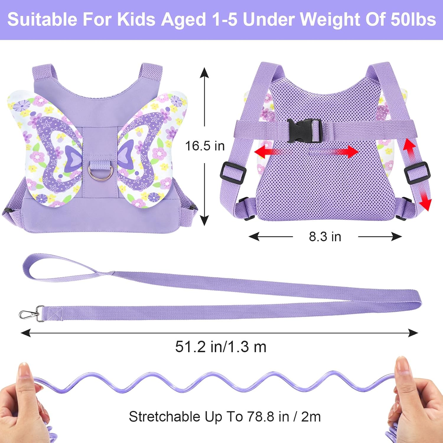 Accmor Toddler Harness Leash + Anti Lost Wrist Link, Cute Butterfly Kids Leash Wristband Assistant, Adorable Child Walking Harness Strap Adjustable Belt Protector for Baby Girls to Outdoor Travel - Image 2