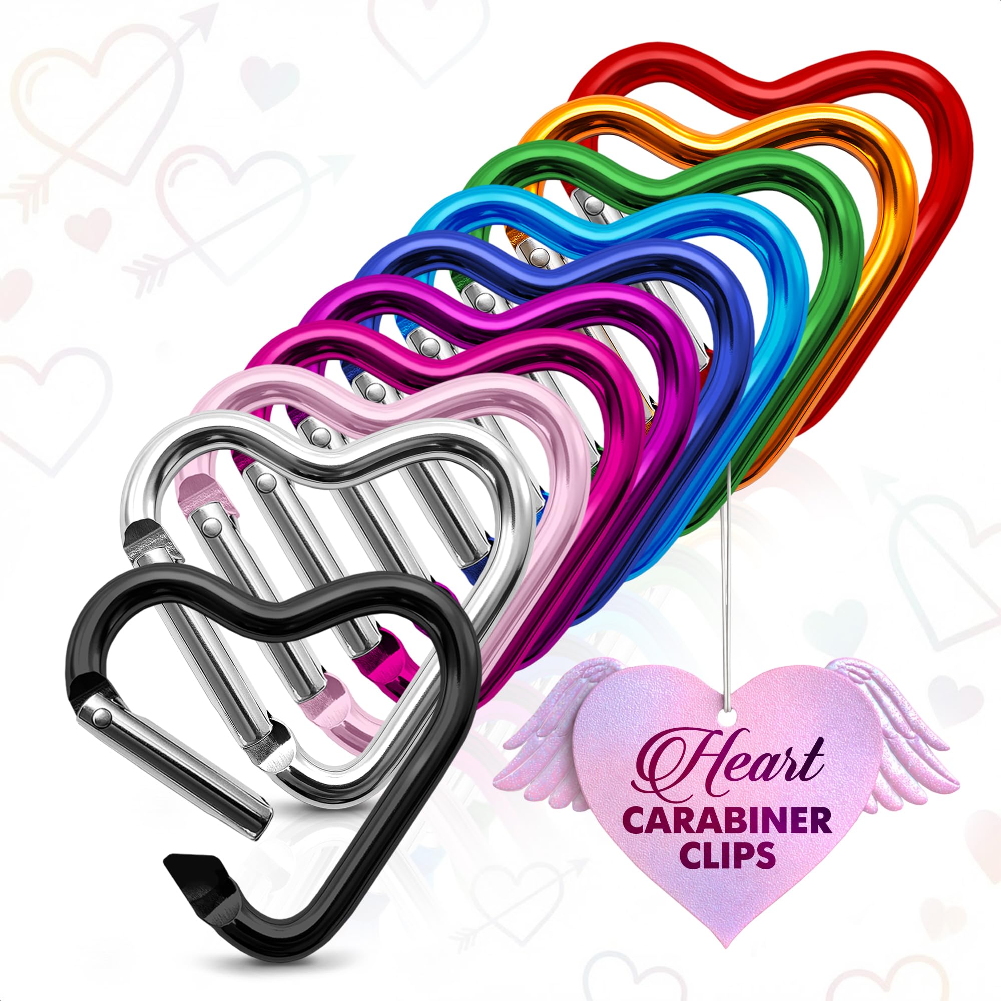 10 Pcs Heart Carabiner Clip for Keys – Mini Heart Shaped Carabiner Clip Set for Backpacks, Keychains, Lanyard & Crafts – Lightweight Aluminum Key Clips Assorted Colors Daily Use & Valentines Day Gifts