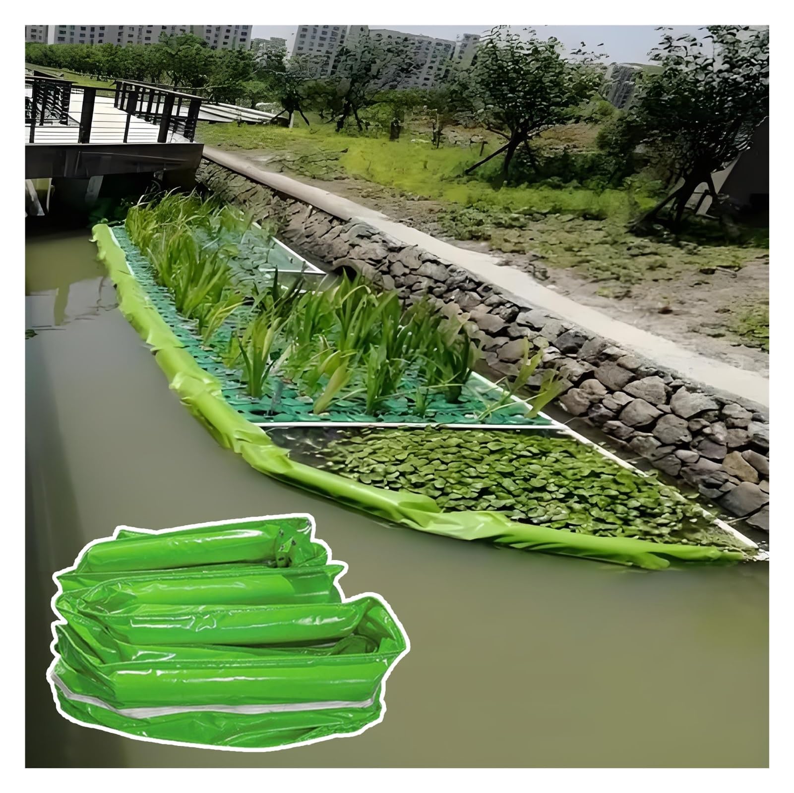 Barrage flottant confinement hydrocarbures anti-pollution PVC vert