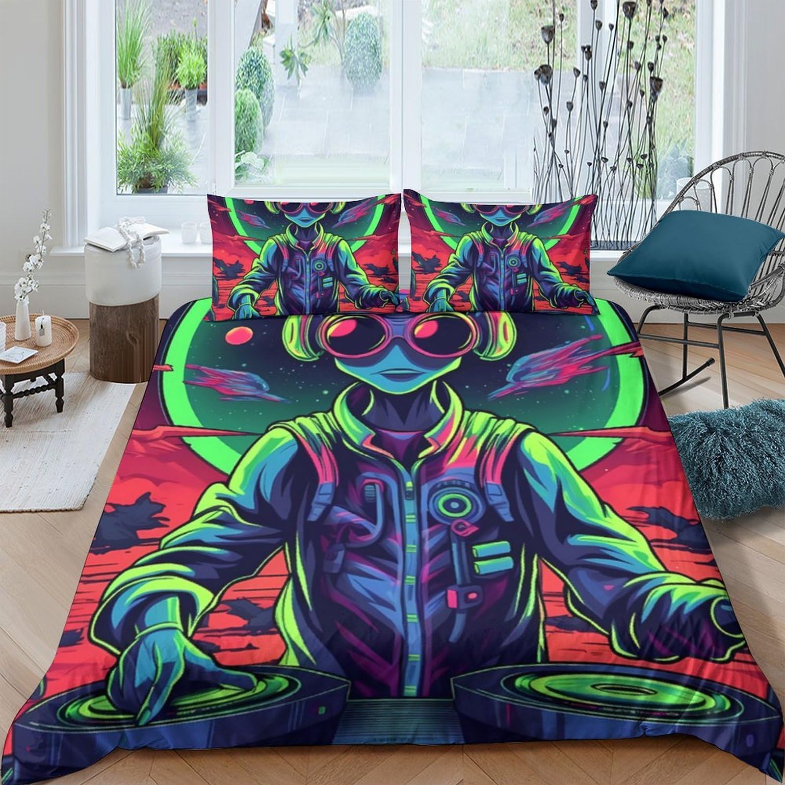 Ctjqhvkz Style-1 3D Printed Neon Dj Fitted Sheet Microfiber Soft Breathable Graffiti Music Mattress Cover Bedroom Decor Single（135X200cm）