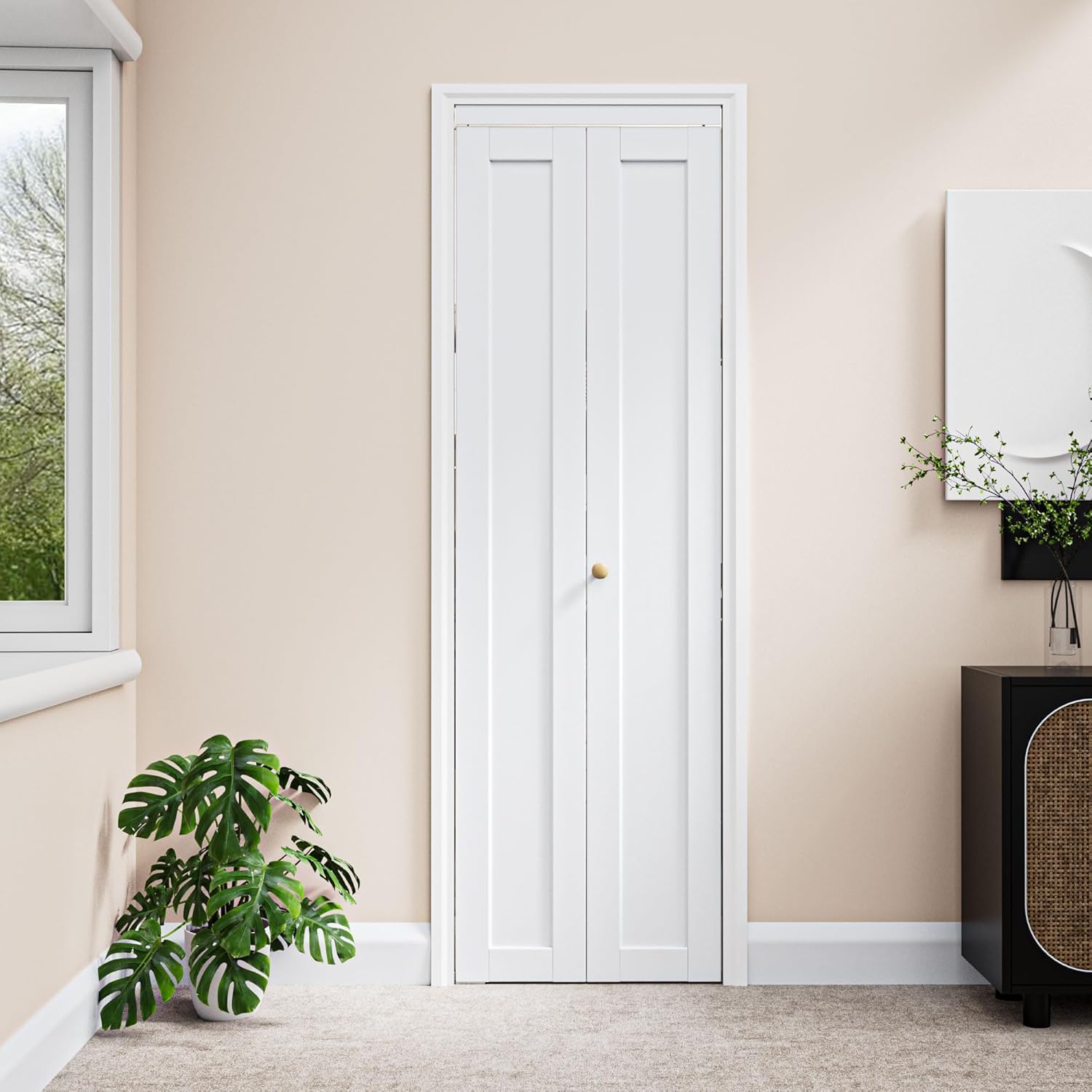 24" x 80" Paintable Bifold Closet Door, Solid Core Pre-Assembled Panels with Water-Resistant Triple-Layer Painting, Build Quality (Double 78.5" High Panels&Hardware&Fascia&Knob)