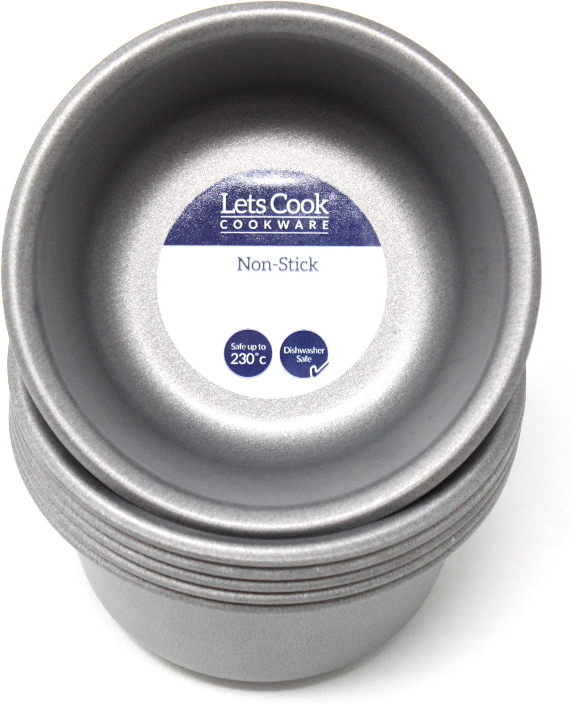 Lets Cook Cookware Individual Muffin Cups, Set of 6, for Muffins, Cupcakes, Mini Pies, Party Pies and Puddings, British Made with Teflon Non Stick