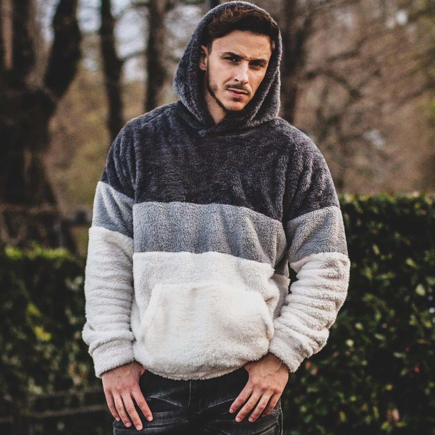 GINGTTO Men's Fuzzy Sherpa Sweatshirt Fashion Pullover Fleece Hoodies - Image 5