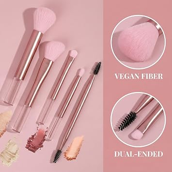 Travel Makeup Brush Powder Puff Set 7 Pcs,3-Point Technique for Full Coverage, Blending & Concealing,Soft Bristles, Vegan Fiber,Dewy or Matte Finish for Travel Home Office.