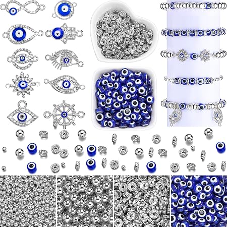 8mm Clear Evil Eye Glass Beads For Jewelry Making - 1mm Hole, For Necklace, Bracelet, DIY Charms