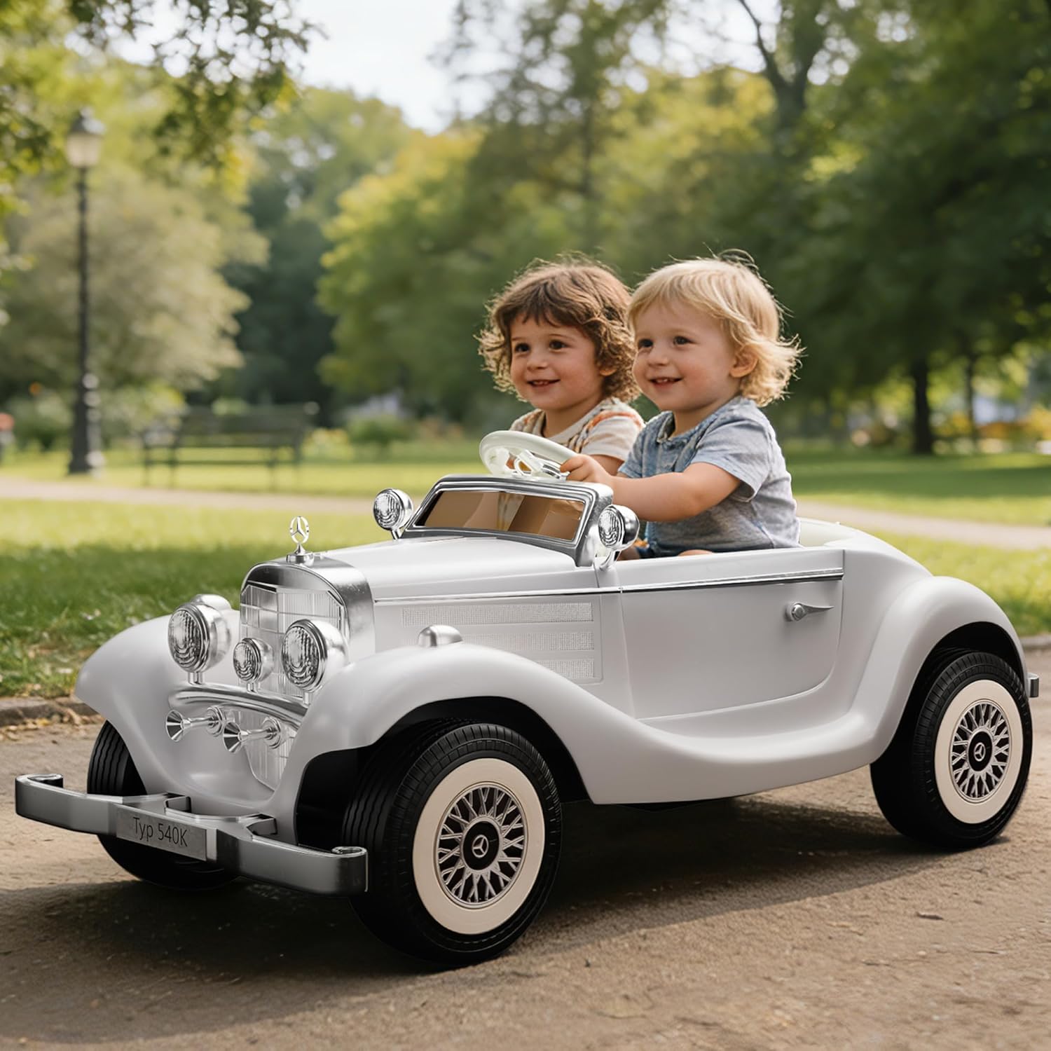 Kids Ride On Car with Remote Control Compatible with Mercedes Benz 12V 7Ah Power Vehicles Wheels Parent-Child Ride on Toys Classic Electric Ride-on Car for Boys Girls (White)