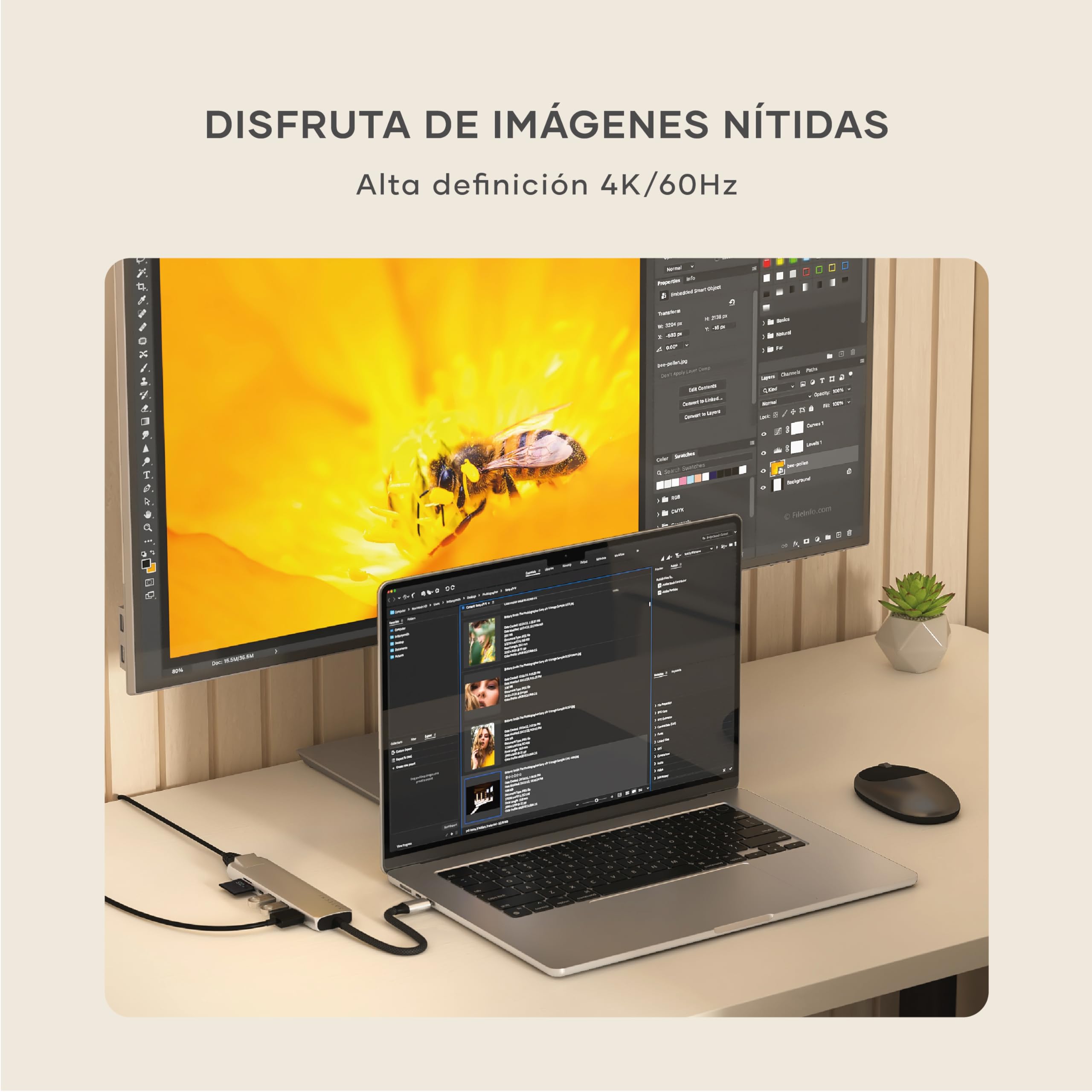 SATECHI 7 en 1 Hub USB C Slim Plus Adaptador Multipuerto con Ethernet, Carga PD 100W, HDMI 4K@60Hz, 2X Puertos USB-A 10Gbps y SD/microSD para MacBook Air/Pro/Neo, PC Portatil y más – Plata