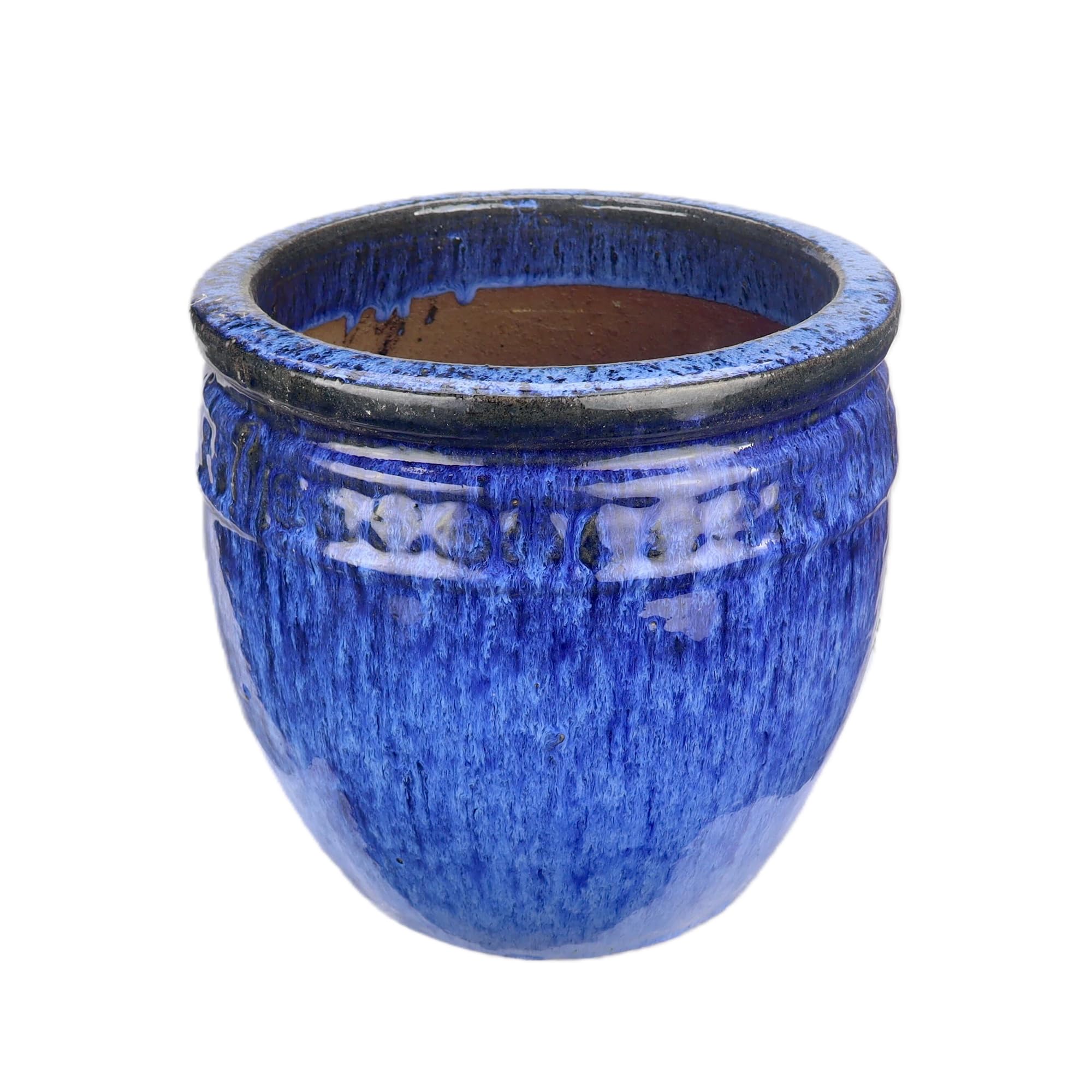 Steinzeug-Blumentopf/Pflanzkübel Coin Blau 26x25cm frostfest