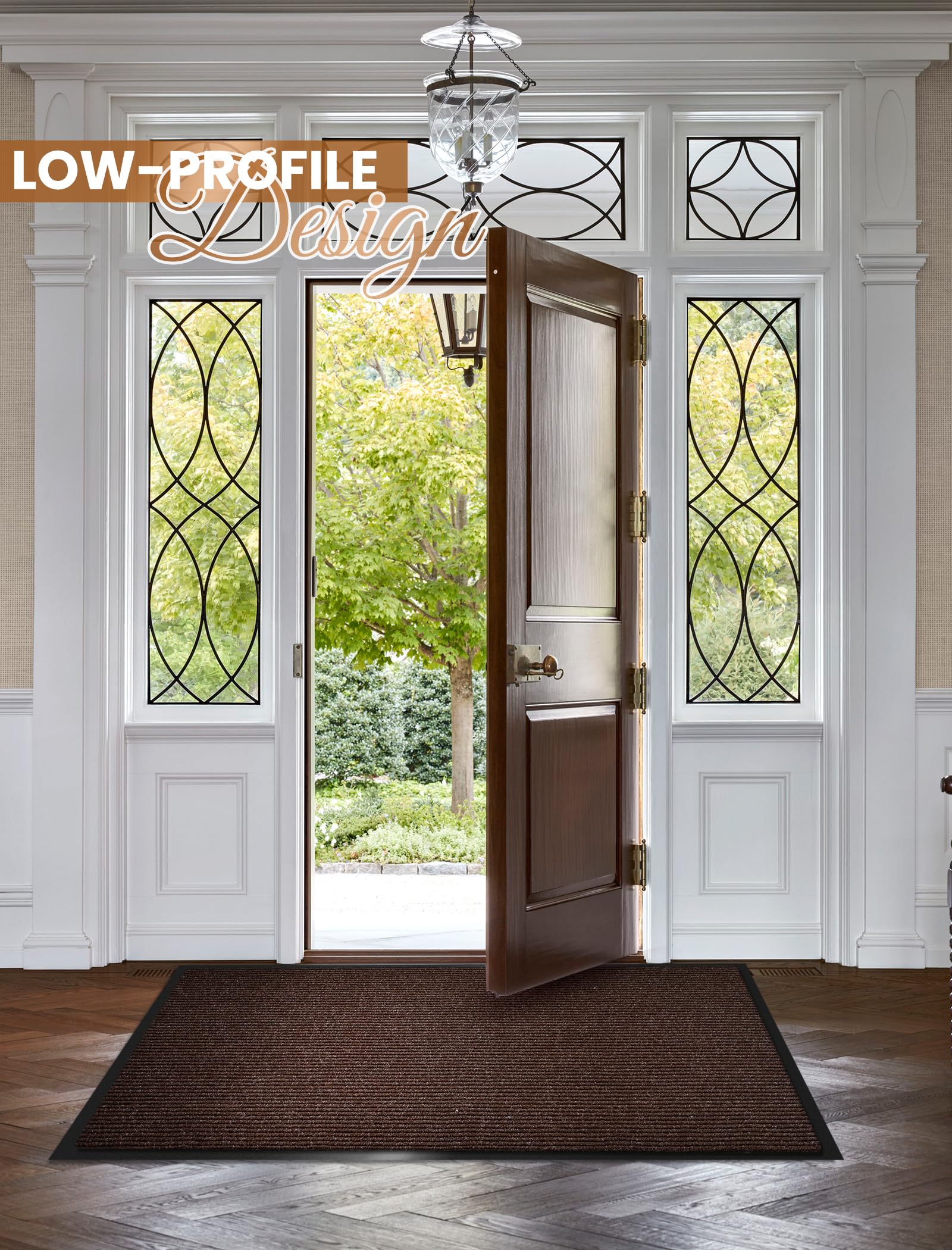 Felpudo de entrada grande para interiores y exteriores, 48 x 72 pulgadas, color marrón, tapete de bienvenida, impermeable, de perfil bajo, fácil de limpiar, tapete de puerta delantera, patio, parte