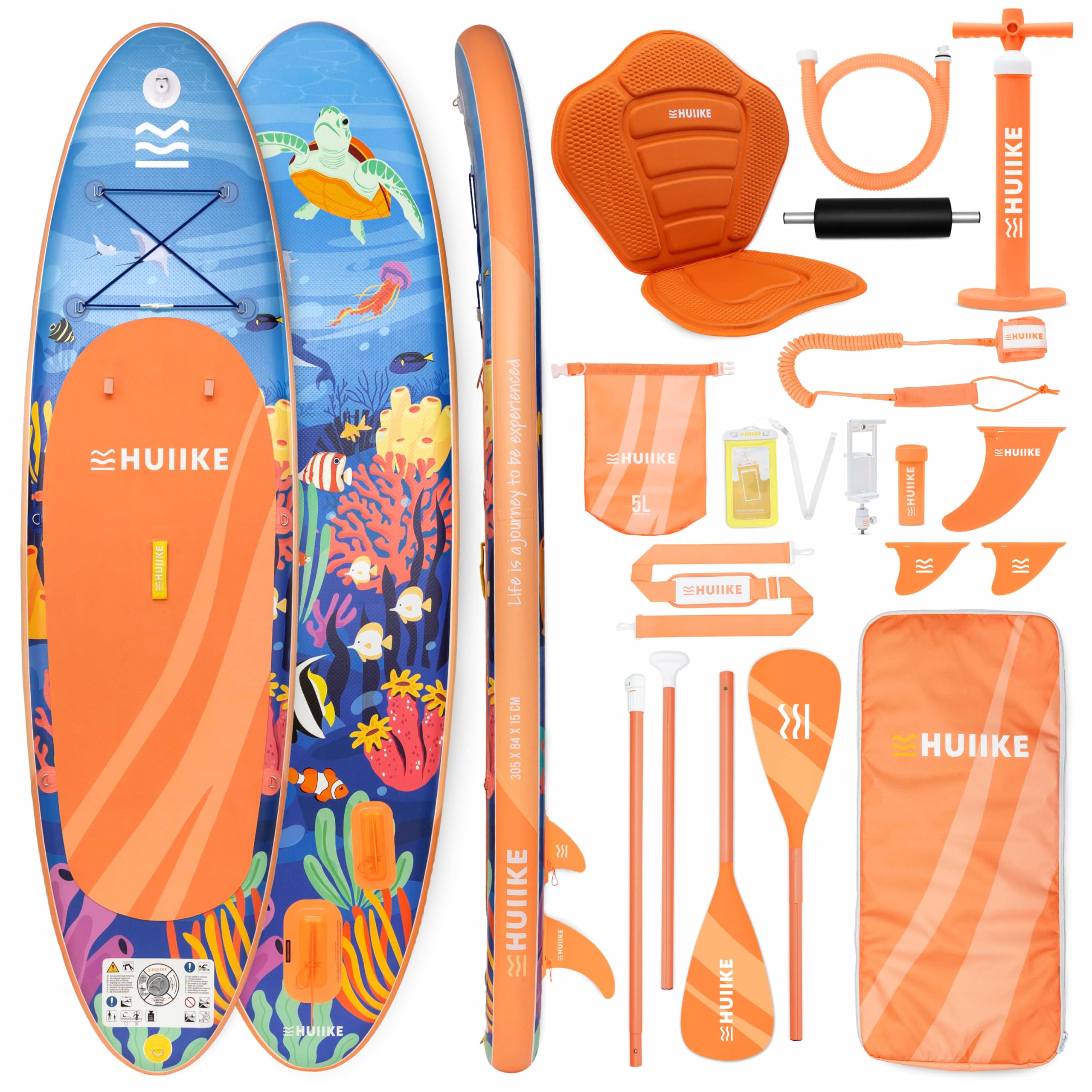 HUIIKE Tavola Sup Gonfiabile Adulti con Accessori Inclusi, Pagaia, Pinne, Pompa. Stand Up Paddle Board con Grande Stabilità e Resistenza. 305 x 84 x 15 cm, Carico Massimo 130 kg