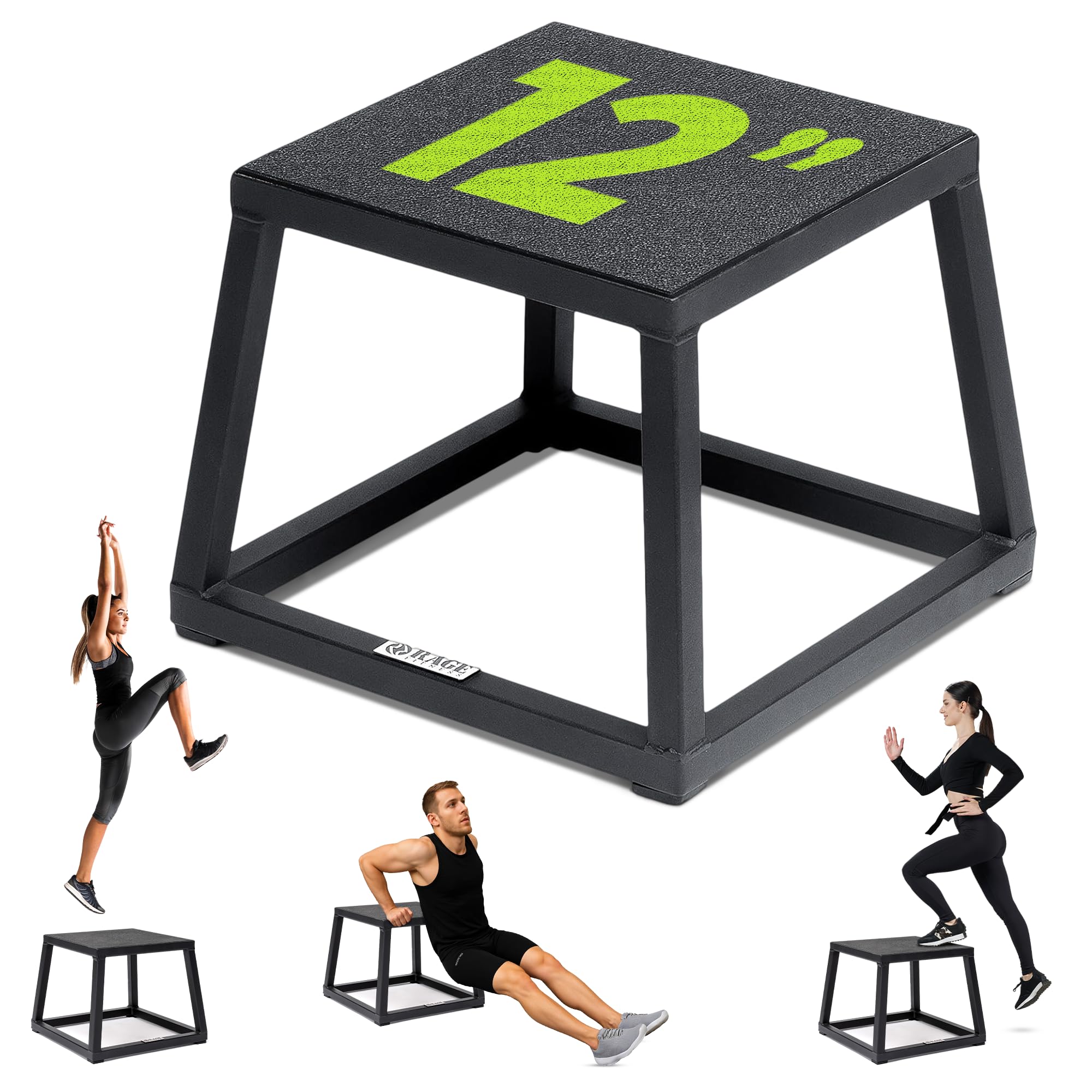 Rage Fitness Steel Plyo Box 12-18-24 Inch High Anti-Slip Pre-Assembled Plyometric Jump Box for Home Gym Conditioning and Strength Training (Sold Individually) Plyometric Platform Step