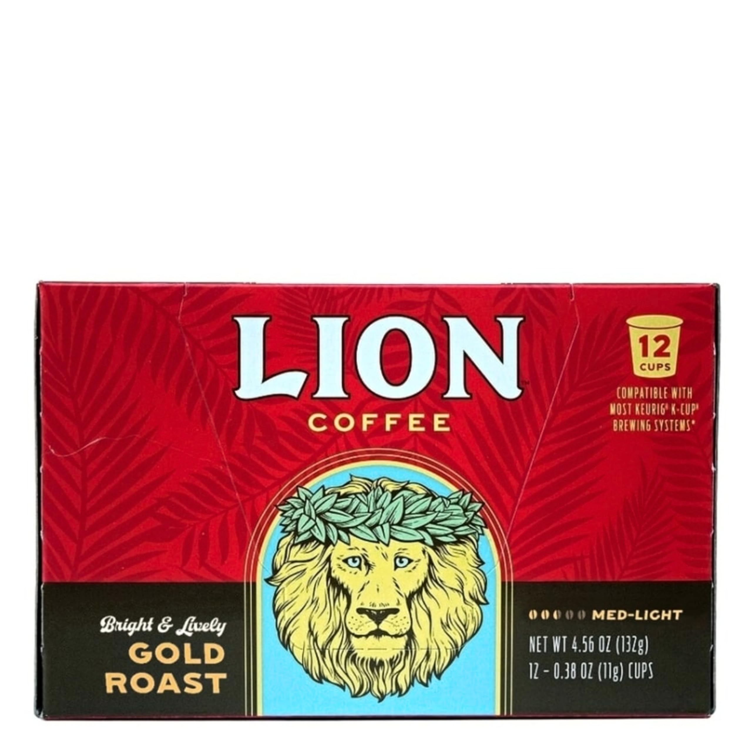 Lion Coffee Gold Roast Coffee Pods - Single-Serve Pods - Smooth Medium Roast - Arabica Coffee - Compatible with Single-Serve Brewing Systems - 12