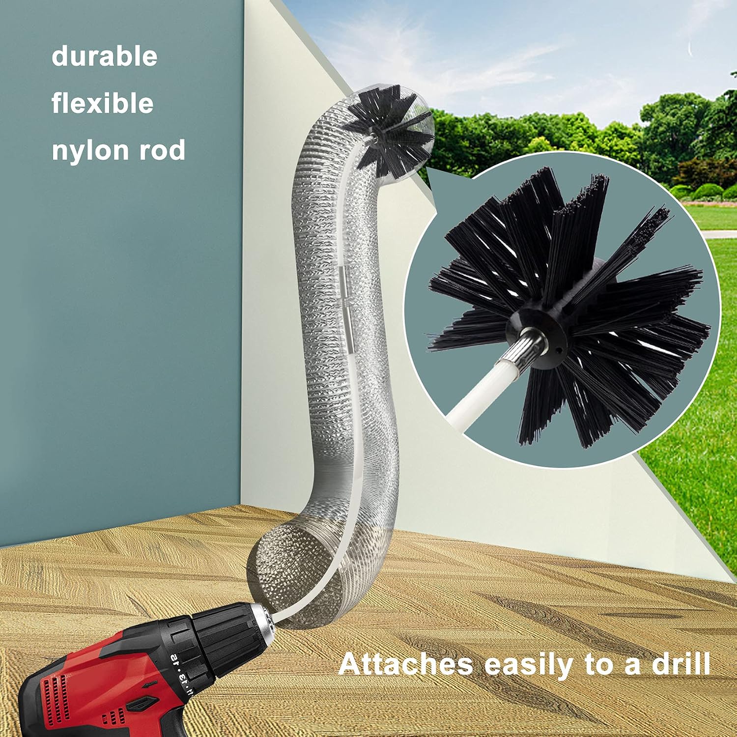 Azdele 6-Piece Dryer Vent Cleaner Kit, All-in-One Dryer Cleaning Kit, 40FT Dryer Duct Cleaning Kit Includes Dryer Vent Brush, Versatile Lint Trap Brush, Flexible and Reusable Rods