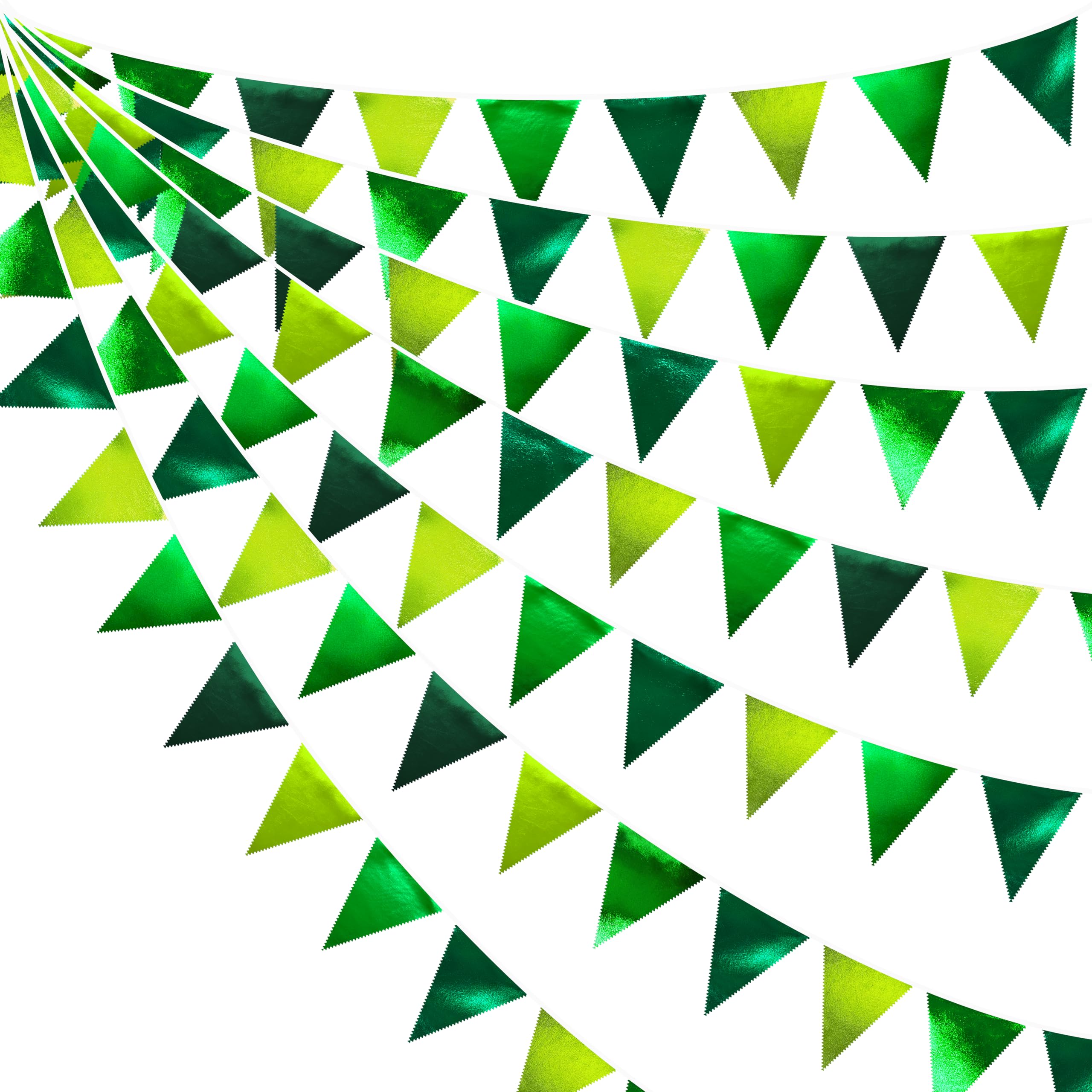 Gradient Green Party Decorations Metallic Fabric Ombre Green Triangle Pennant Banner Flag Bunting for Graduation Birthday Retirement Wedding Bachelorette Spring Summer St Patrick's Day Party Supplies