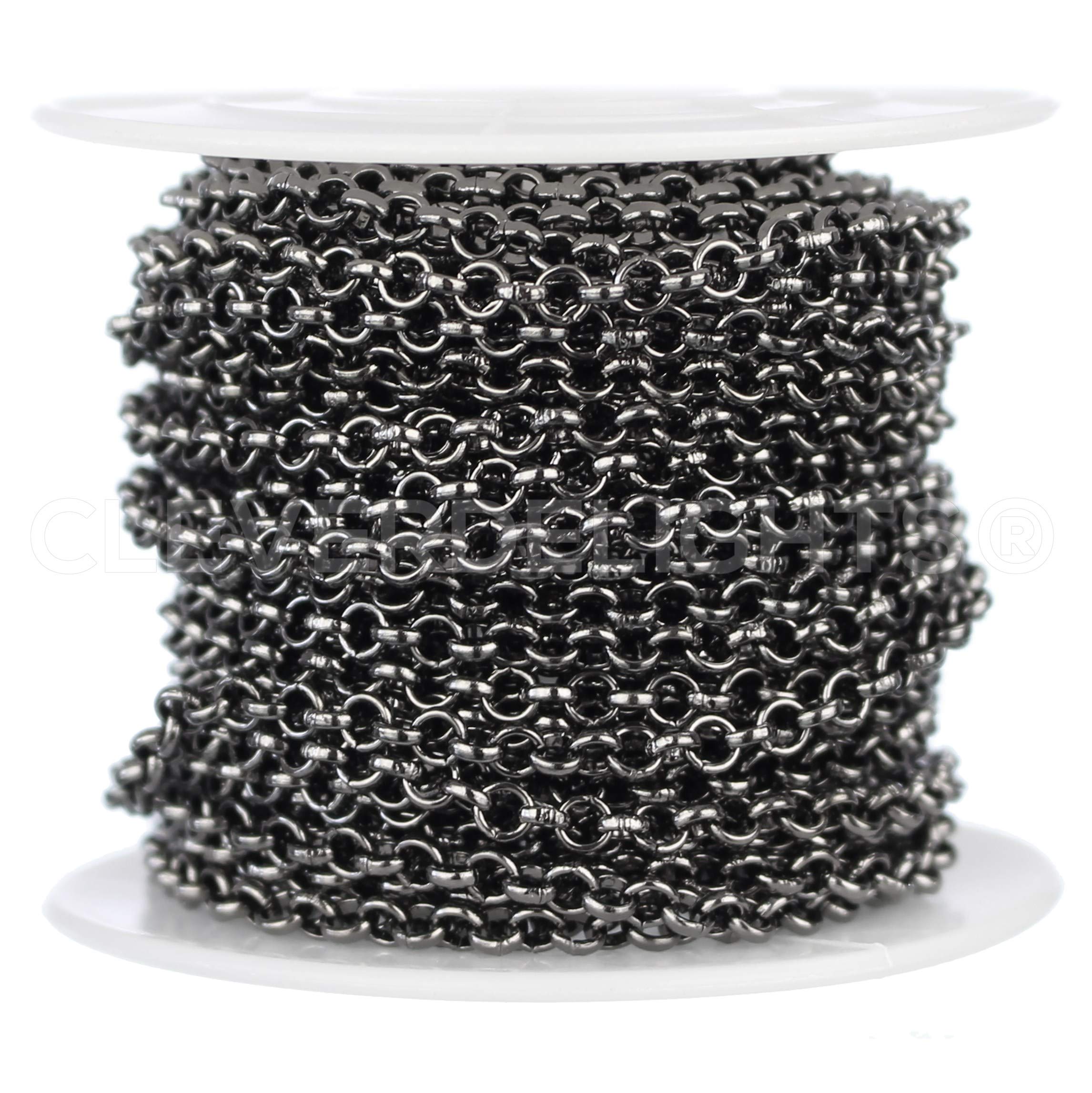 CleverDelights Bulk Rolo Chain - 1/8" Link - 25 Feet - Gunmetal Color