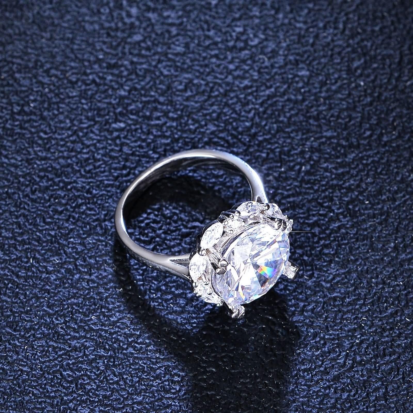 Alianzas decorativas de boda, anillo ancho y lujoso, redondo, 4 garras con moissanite de 5 quilates, plata de 9 quilates, oro blanco de 9 quilates, talla 49 (15,6)