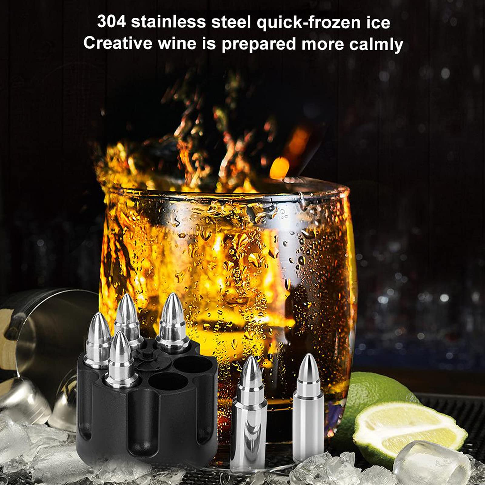 Bullet Whisky Stones Cool Gadgets Cubitos de Hielo de Acero Inoxidable, Piedras de Enfriamiento Reutilizables para Whisky, Mantener la Bebida Fría por Más Tiempo,Silver