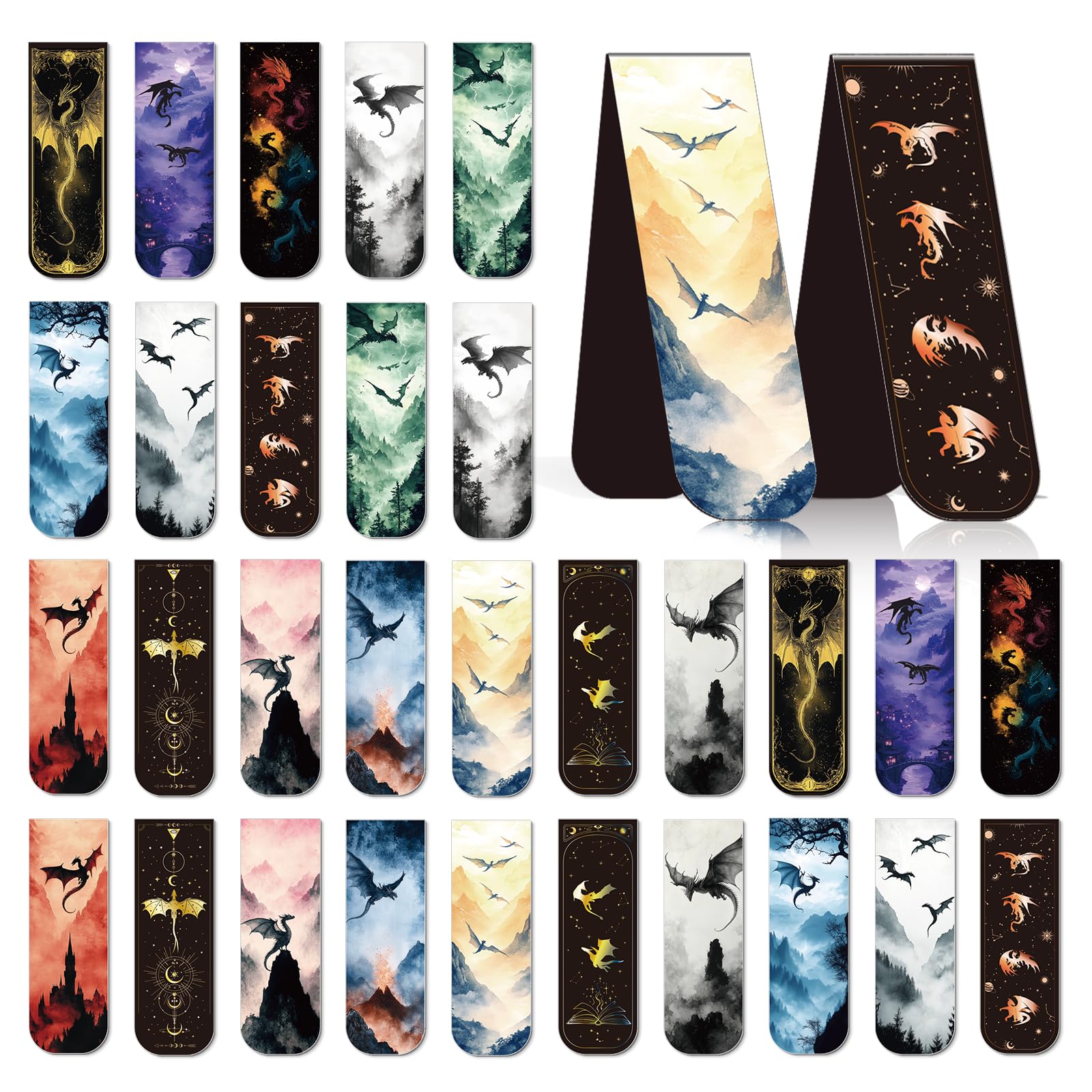 Eiapadeor Dragon Magnetic Bookmark Gifts - 30 Pcs Cool Dragons Magnet Page Markers Fantastic Animal Magnetic Bookmarks Book Markers Page Clips for Book Lovers Students Teacher School Reading Book Mark