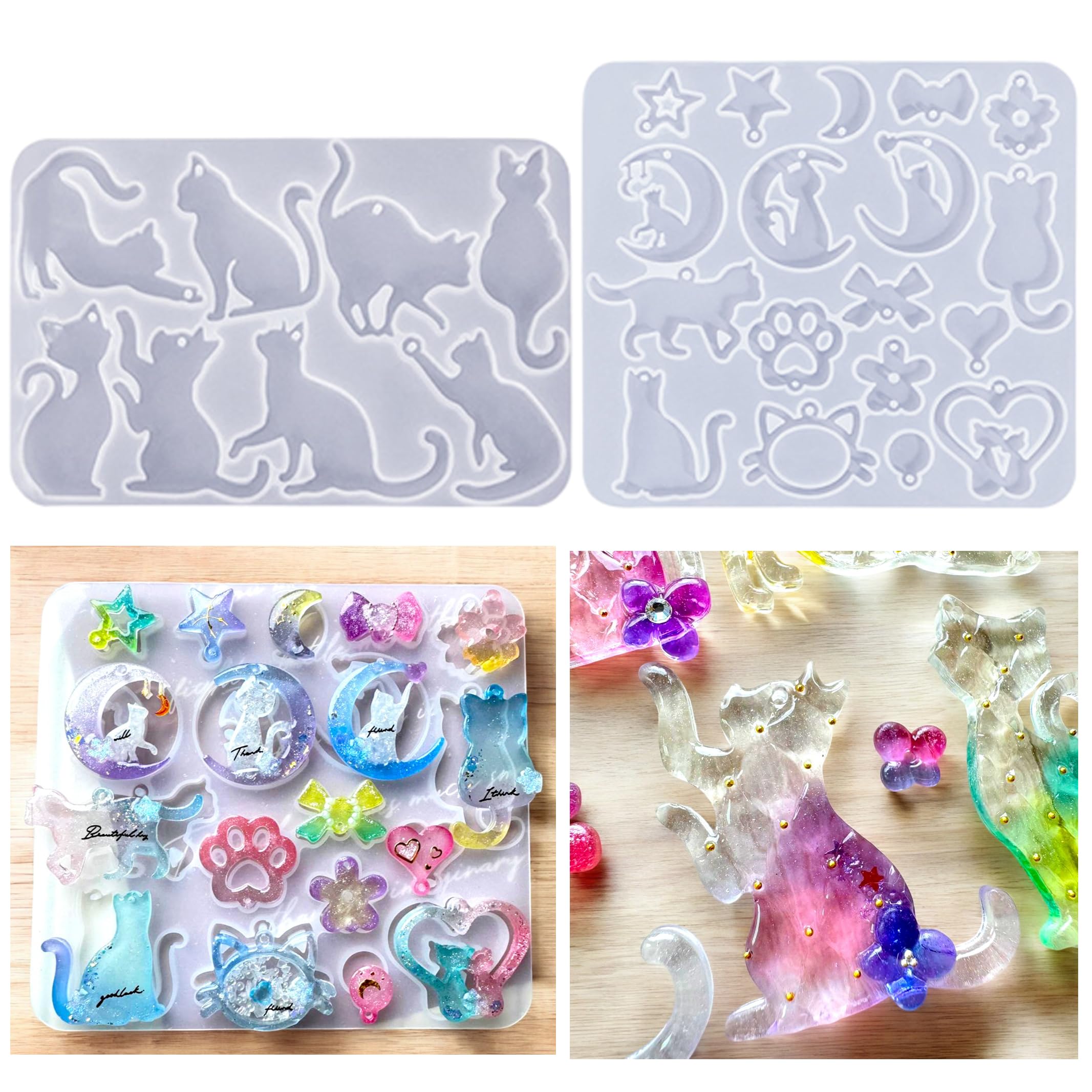 Amazon.co.jp: Evergarden シリコンモールド ネコ 星 月 ハート リボン