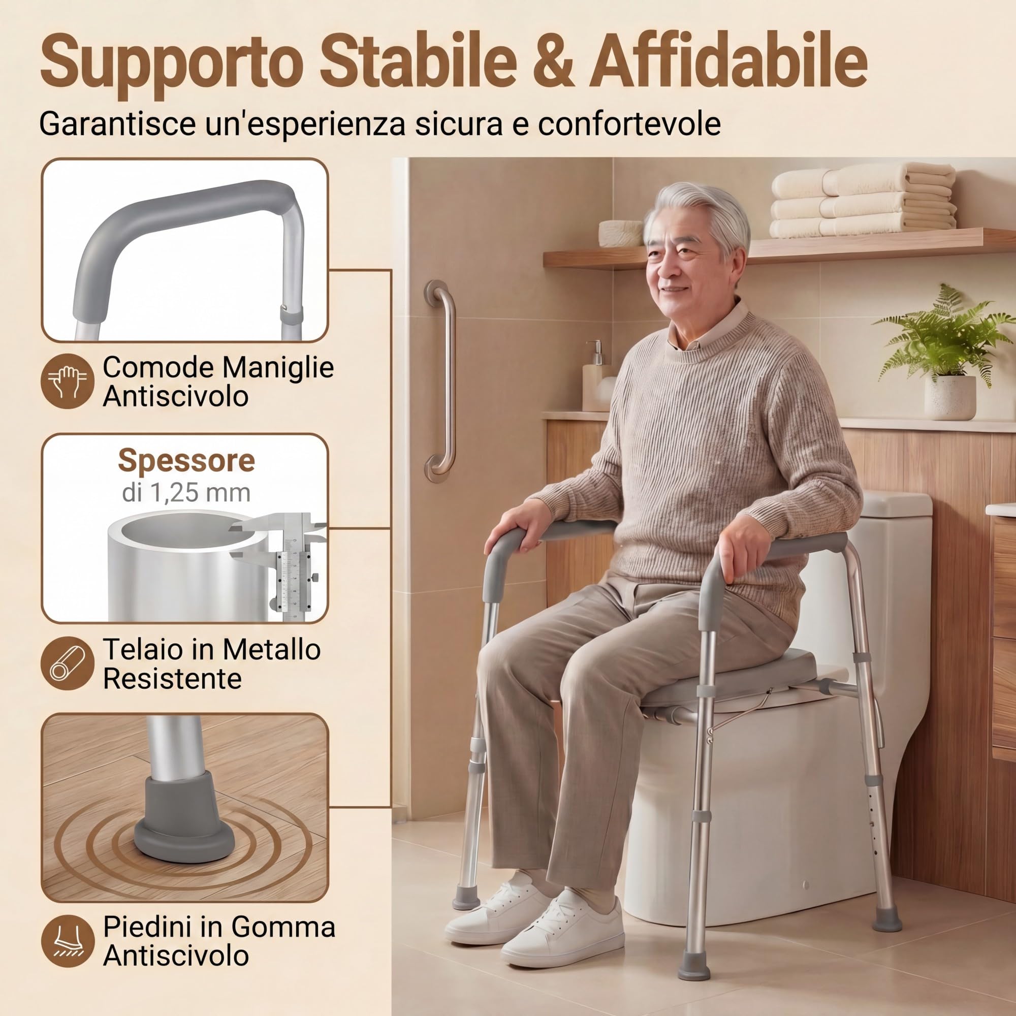 RELAX4LIFE Rialzo WC per Anziani, Sedile WC Rialzato con Portacarta Igienica e Tasca Portaoggetti, Altezza Regolabile, Telaio in Alluminio, Alzata Water per Anziani