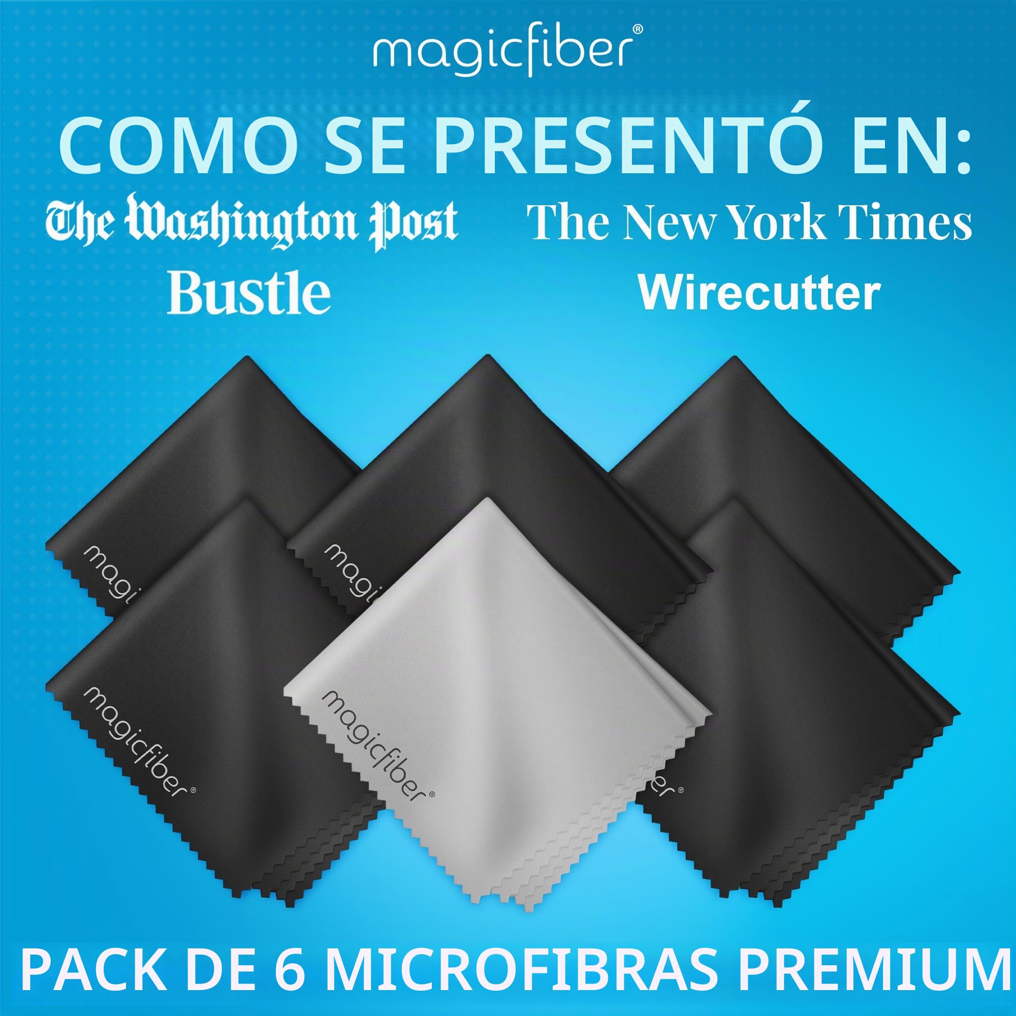 Paños de Limpieza de Microfibra MagicFiber - para Todas Las Pantallas LCD, tabletas, Objetivos y Otras Superficies sensibles (5 Negros y 1 Gris 15,2 x 17,8 cm)