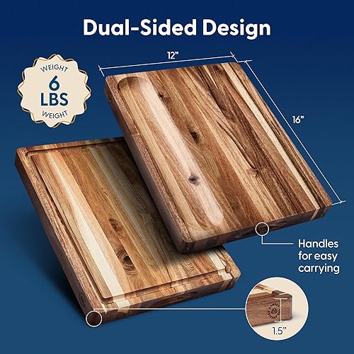 Vista 2 de Sonder Los Angeles Winsome Acacia Wood Cutting Board Acacia Edge Grain Cutting Board for Kitchen with Juice Groove & Sorting Compartment Perfect