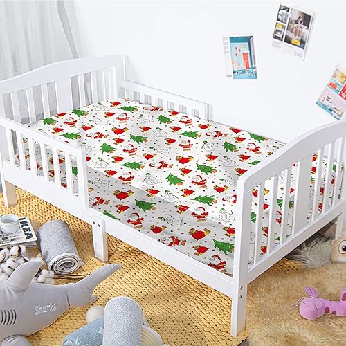 Miniatura 4 de Sábana bajera ajustable de Navidad para cuna, árbol de Navidad, Papá Noel, sábana decorativa de microfibra para bebé, niños y niñas, jersey