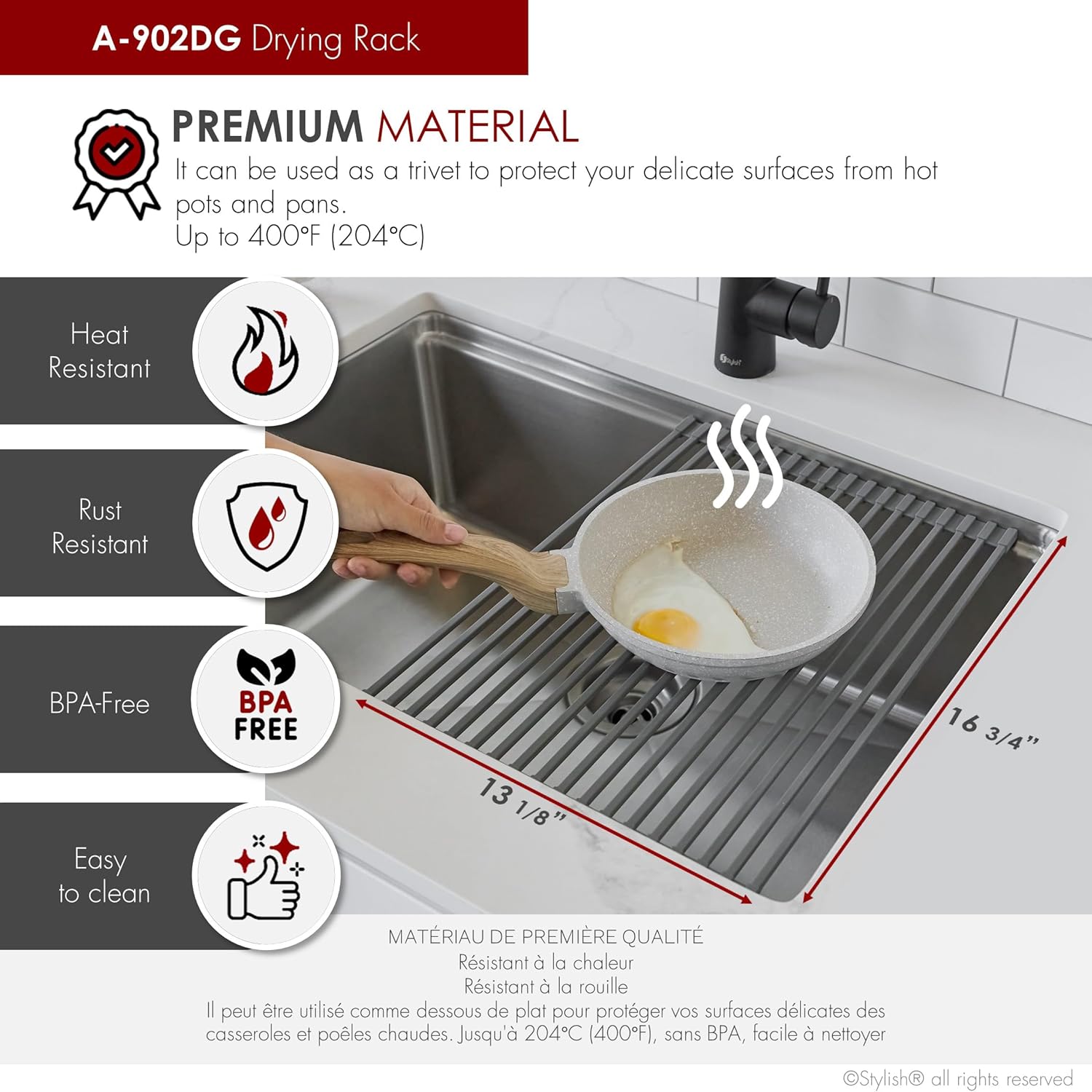 STYLISH Wotkstation Kitchen Sink Accessories Kit Included Stainless Steel Colander Over The Sink Drying Rack and Cutting Board, A-919KIT