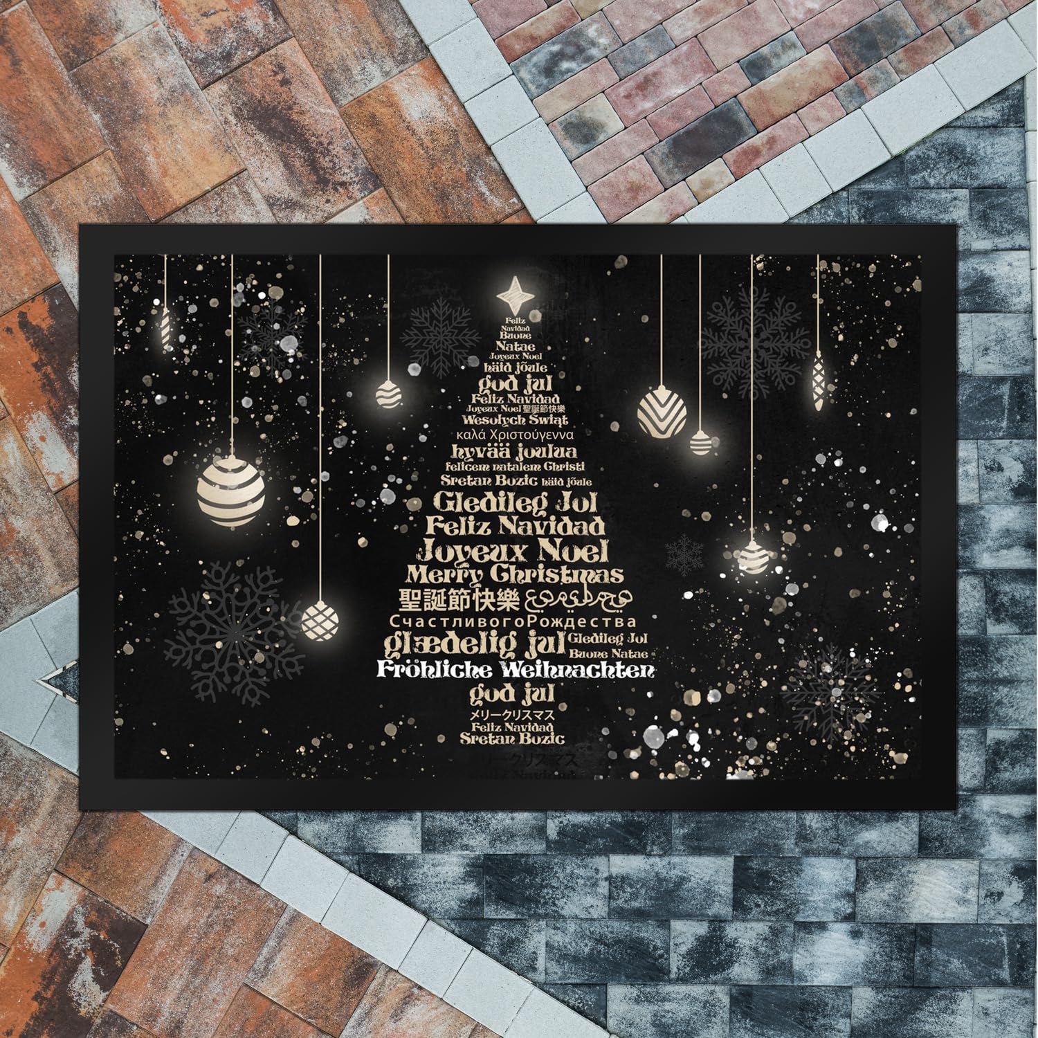 speecheese Fröhliche Weihnachten in verschiedenen Sprachen Fußmatte XXL in 50x75 cm als lustiges Geschenk für weltoffene Menschen die Allen Besuchern EIN frohes Weihnachtsfest wünschen