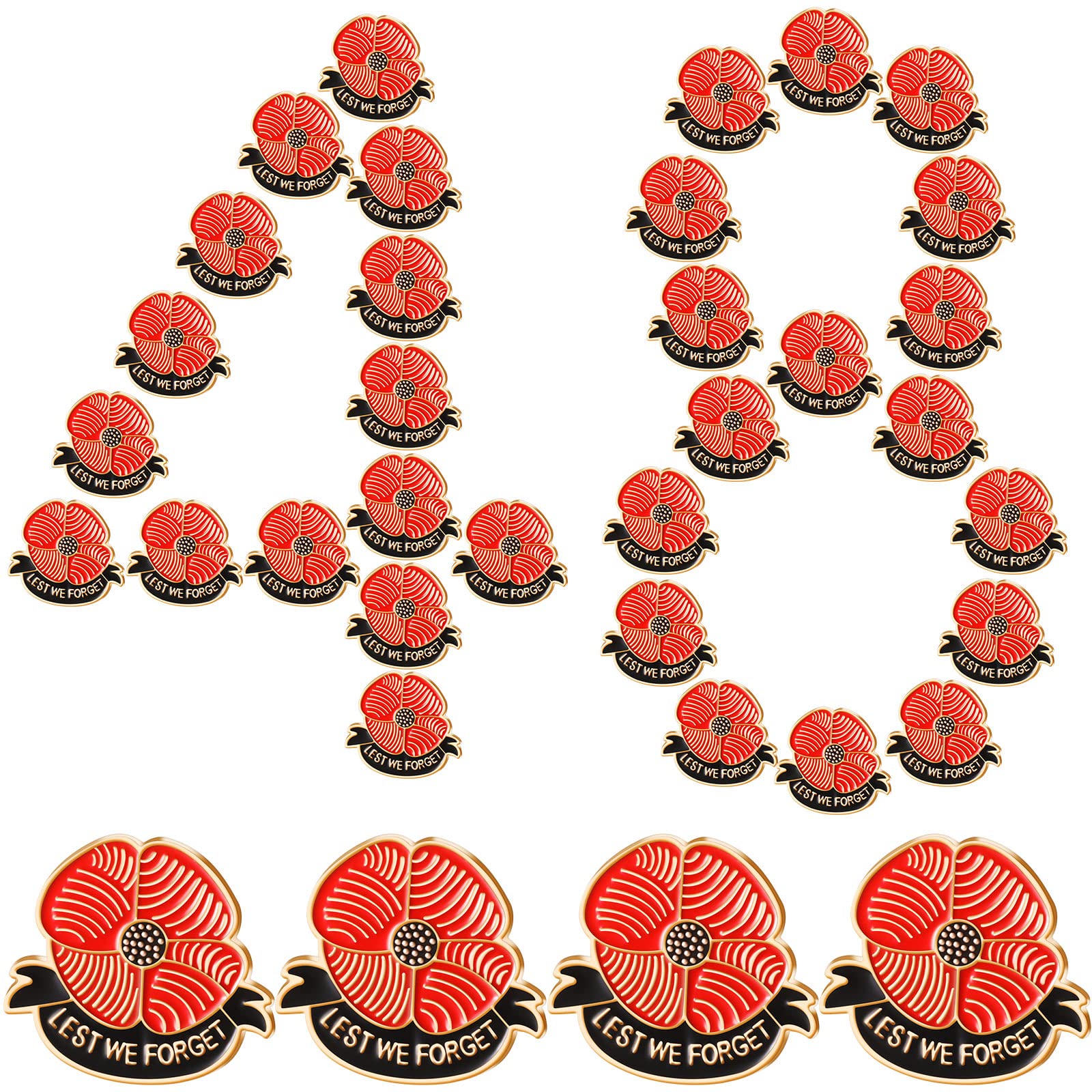 WILLBONDVeterans Day Poppy Flower Brooch Pins Metal Lapel Poppy Pin Lest We Forget Remembrance Badge for Women Men Soldier