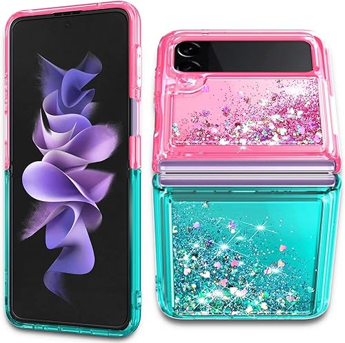 Miniatura 5 de NGB Supremacy Funda para Samsung Galaxy Z Flip 3 5G (2021) con soporte de anillocorrea para la muñeca, brillo líquido flotante con purpurina linda