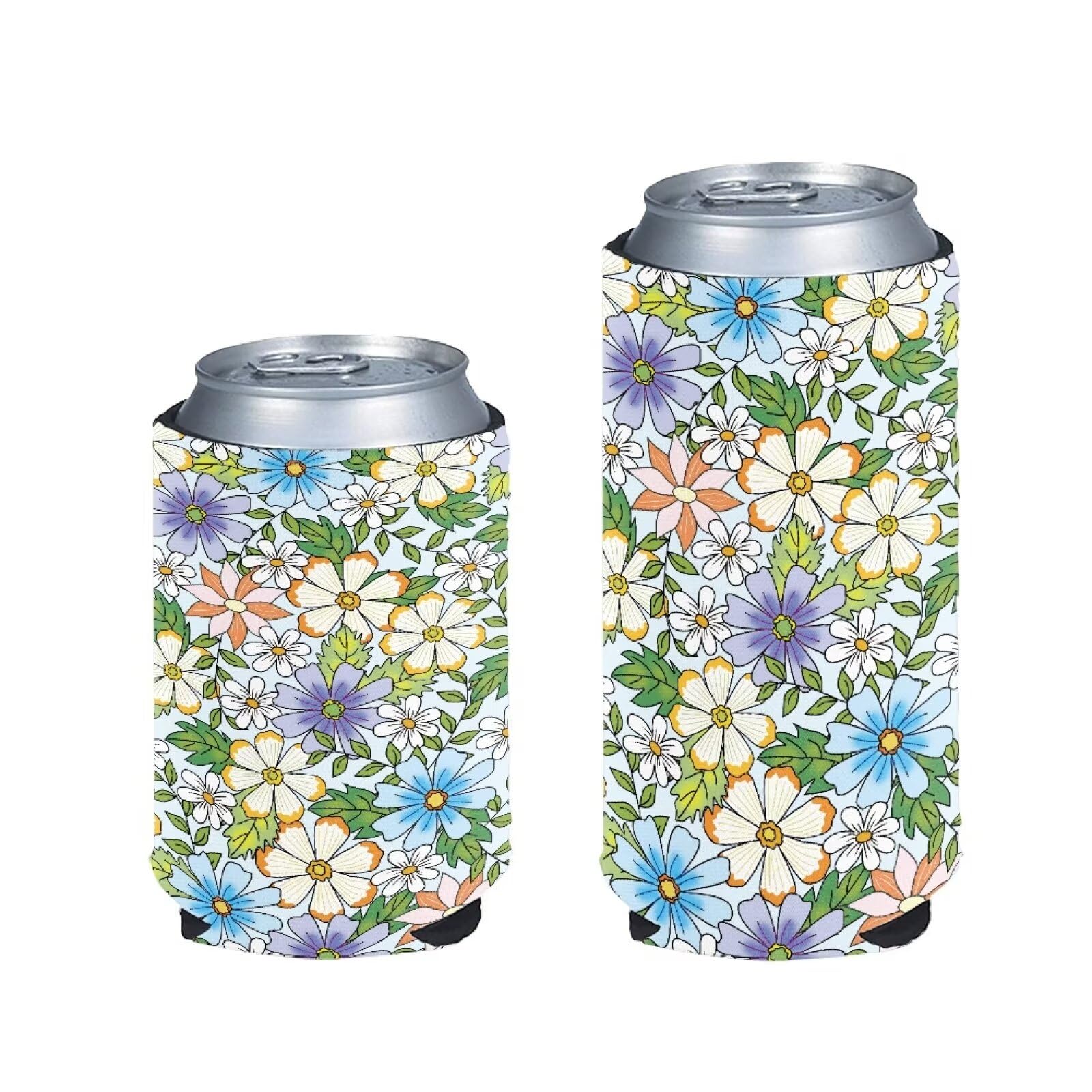 INSTANTARTS Hippie Flower 16 oz Can Sleeve 2 Piece Slim Beer Bottle Cooler Sleeve Durable Neoprene Beverage Bottle Slim Sleeve Coffee Insulated Sleeve