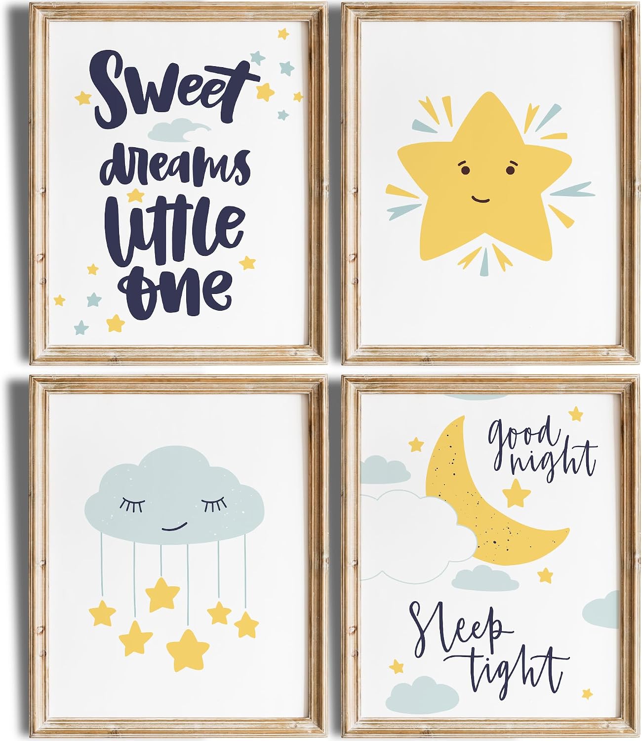 Nursery Set Art Prints (Set of 4) - Unframed - 8x10s | Sweet Dreams Little One | Perfect for Baby Room, Toddler Bedroom, or Playroom Decor | Cute and Whimsical Designs for Cozy and Dreamy Atmosphere