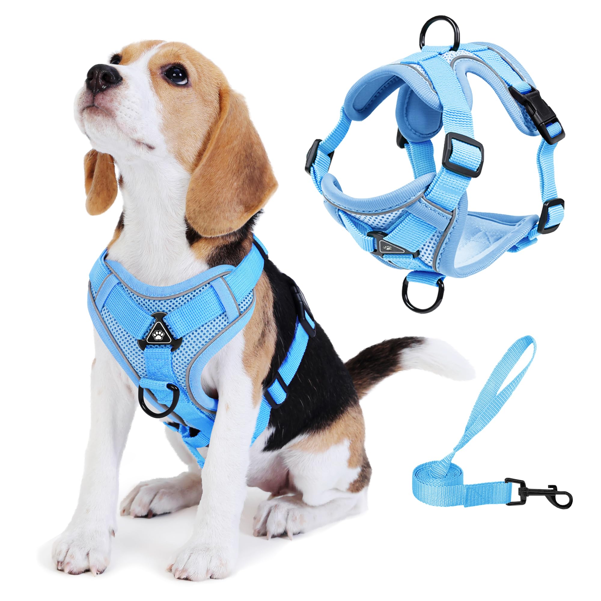 No Pull Dog Harness with Leash Set for Medium Sized Dog, Reflective Adjustable No Choke Front Clip Cat Vest Harness with Breathable Mesh, Comfortable Soft Padded Pet Vest, Blue XL