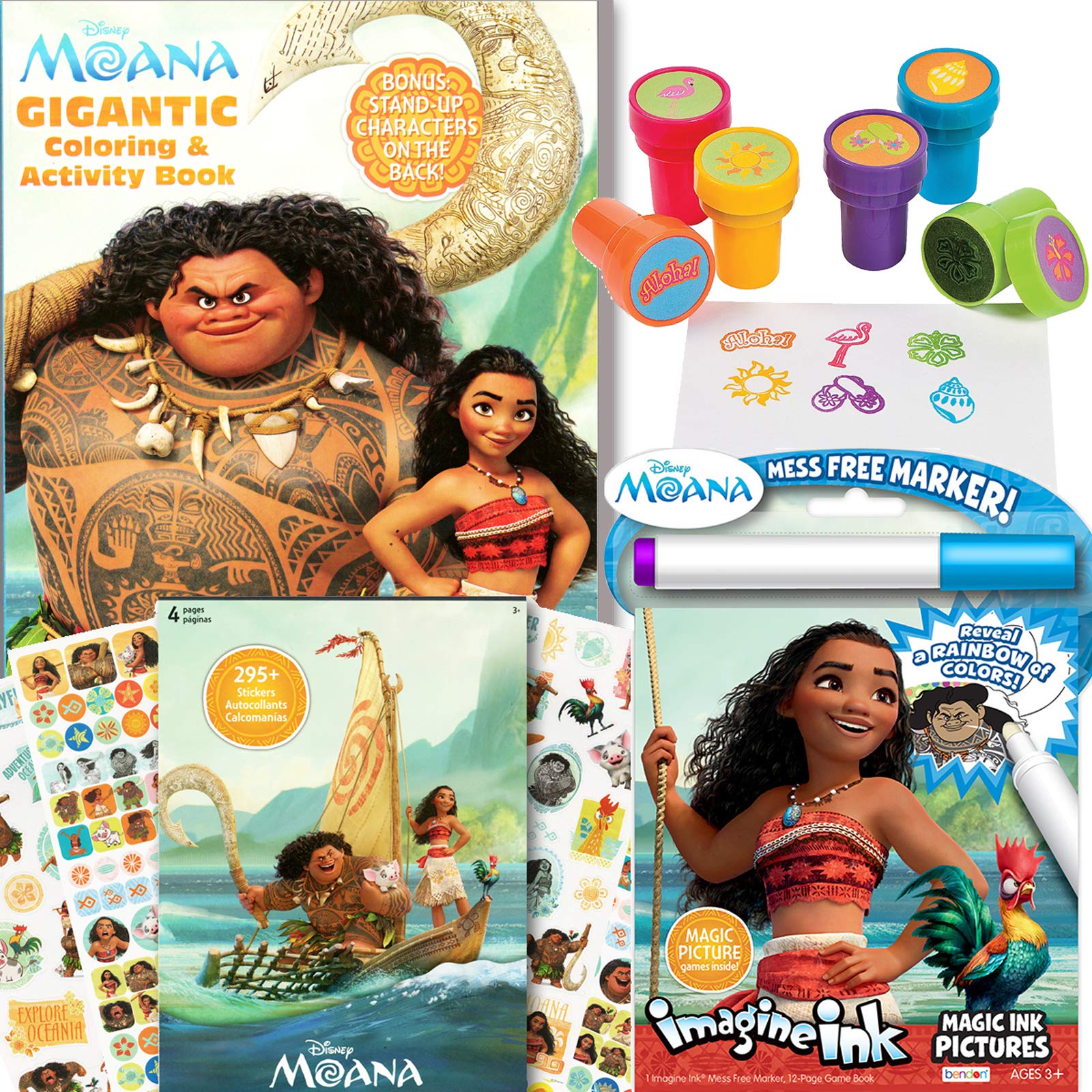DisneyStudios Moana Coloring & Activity Book with Moana Stickerland Stickers Crayons and Stampers