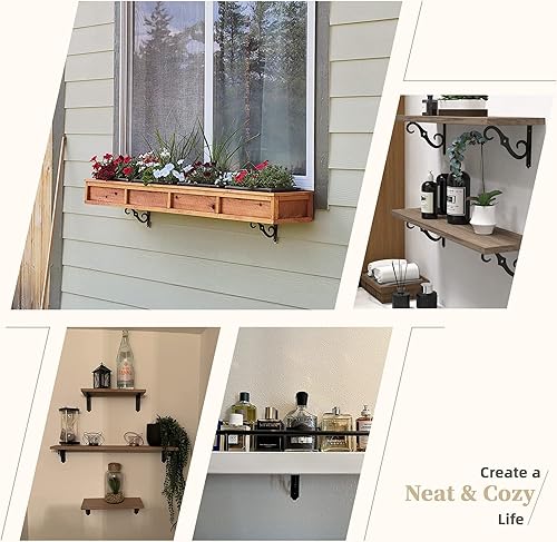 Miniatura 7 de ICOOL Paquete de 6 soportes decorativos de 8 pulgadas, soportes flotantes de pared resistentes para el hogar, almacén, garaje, granja, en forma de