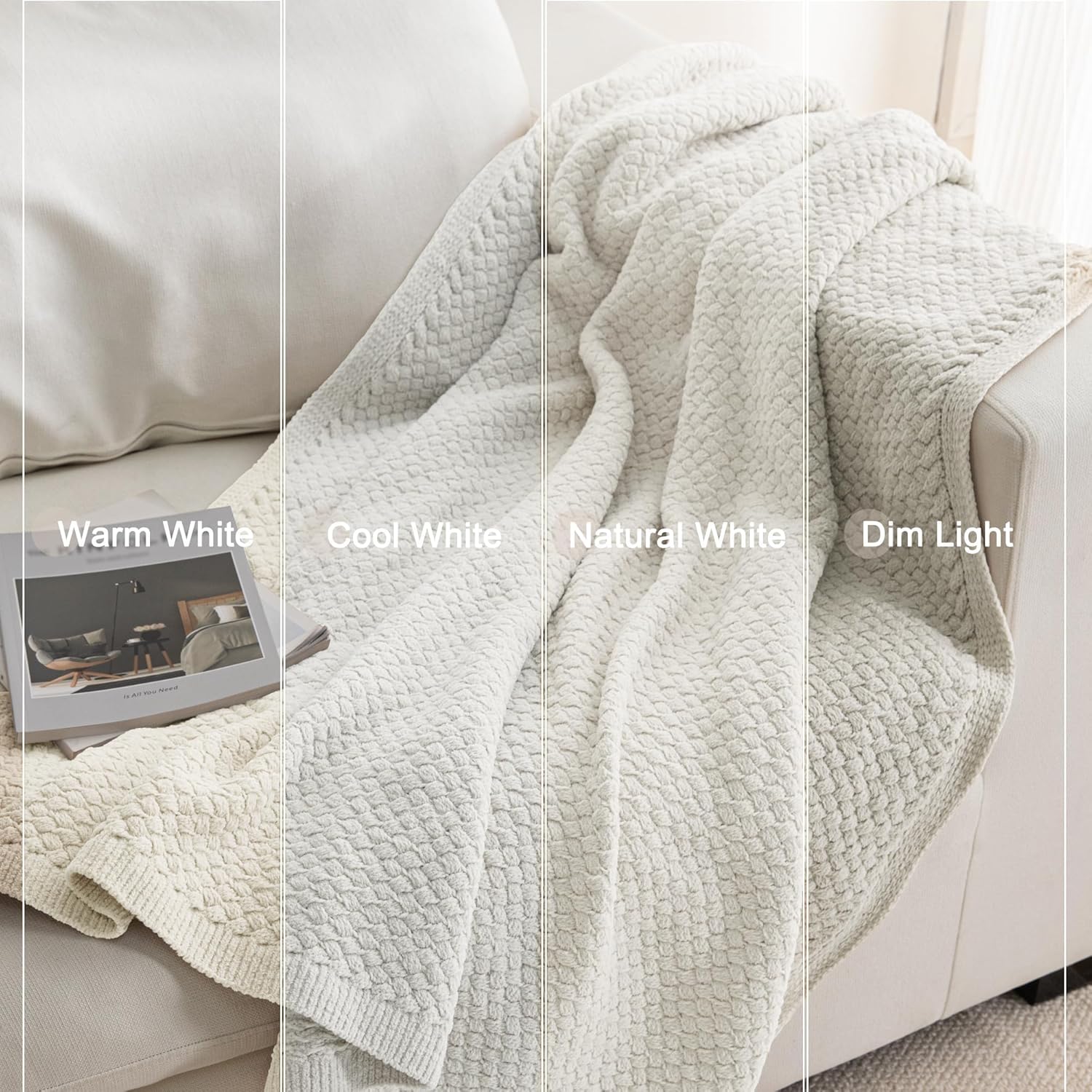 Whale Flotilla Chunky Knit Throw Blanket for Couch and Bed, Ivory Decorative Cozy Fleece Blanket, Reversible Soft Fuzzy Woven Throws, 60x80 Inch