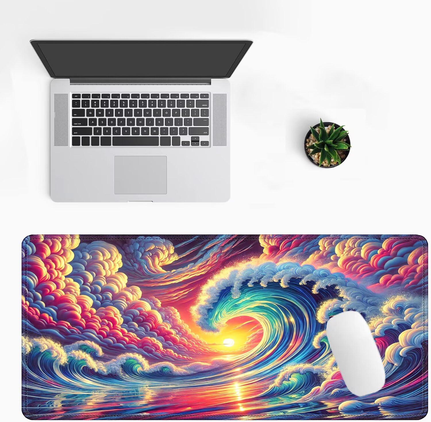 Alfombrilla de ratón XXL 1200x600x3mm -Mouse Pad Gaming -para Precisión y Velocidad en Juegos -con Bordes cosidos -Superficie Especial -Accesorios de Oficina -Antideslizante -Ola Gigante y Atardecer