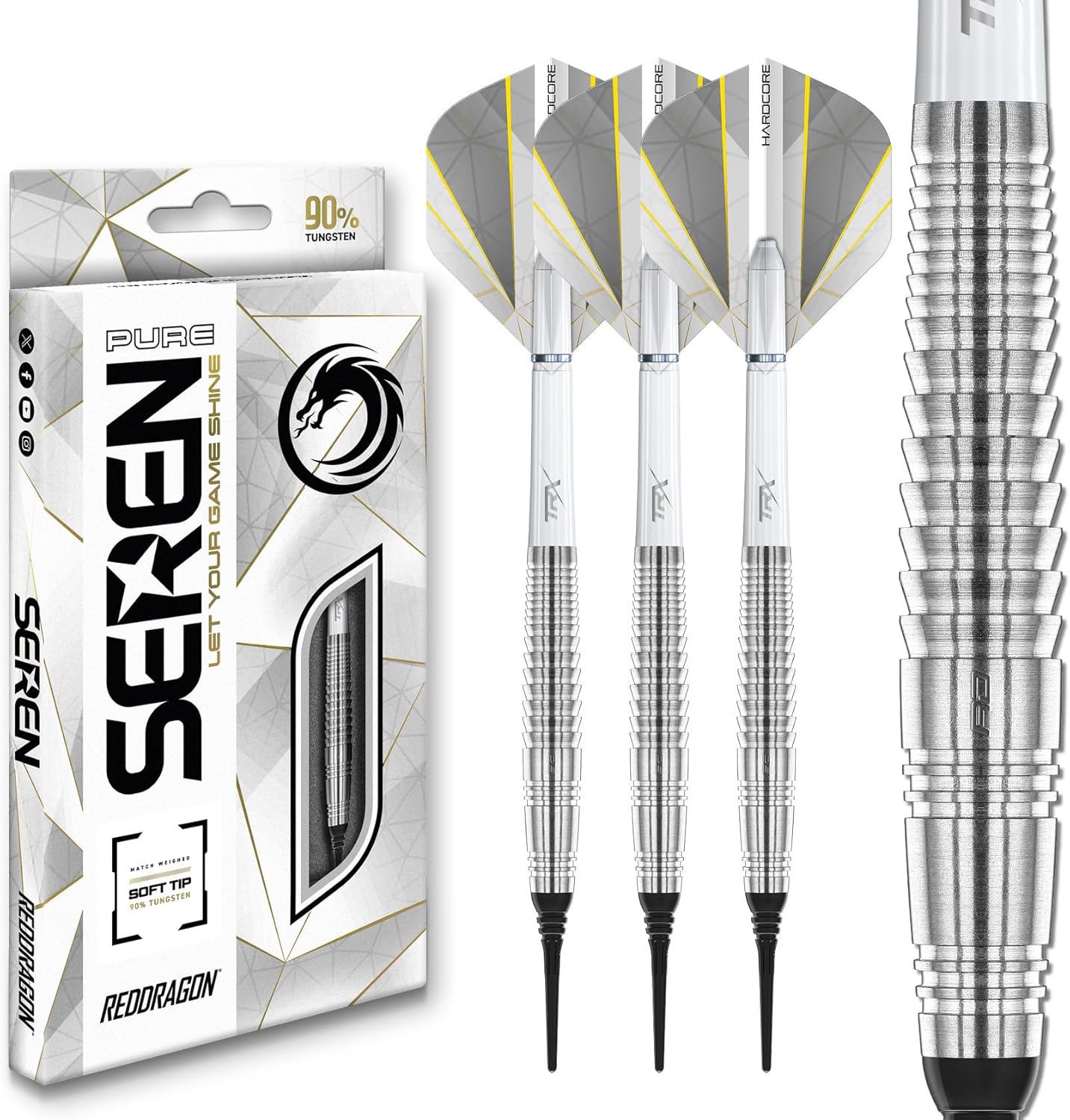RED DRAGON Darts – Seren Pure Series - 90% Tungsten Professional Soft tip Darts Set with Dart Flights and Dart Shafts (Stems) - Available in Four Styles